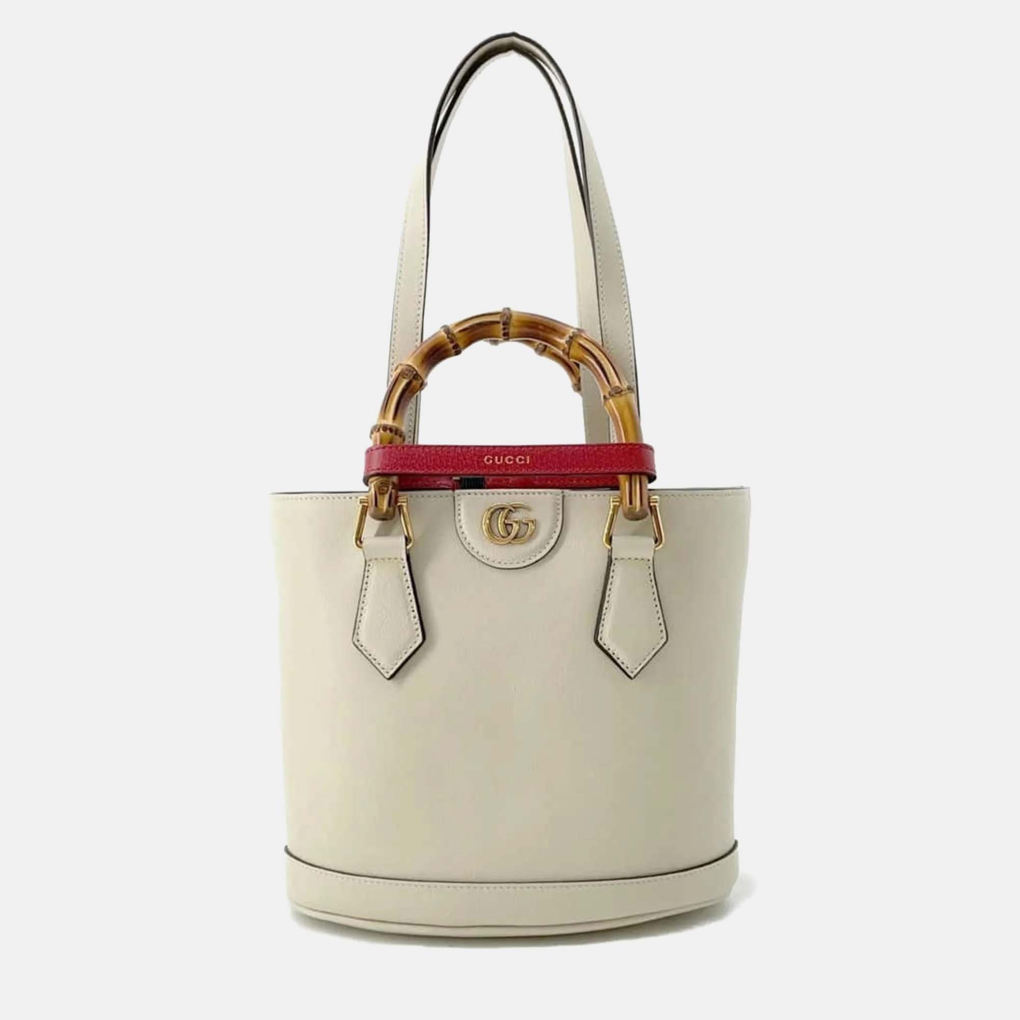 Pre-owned Gucci White Diana Bamboo Small Handbag