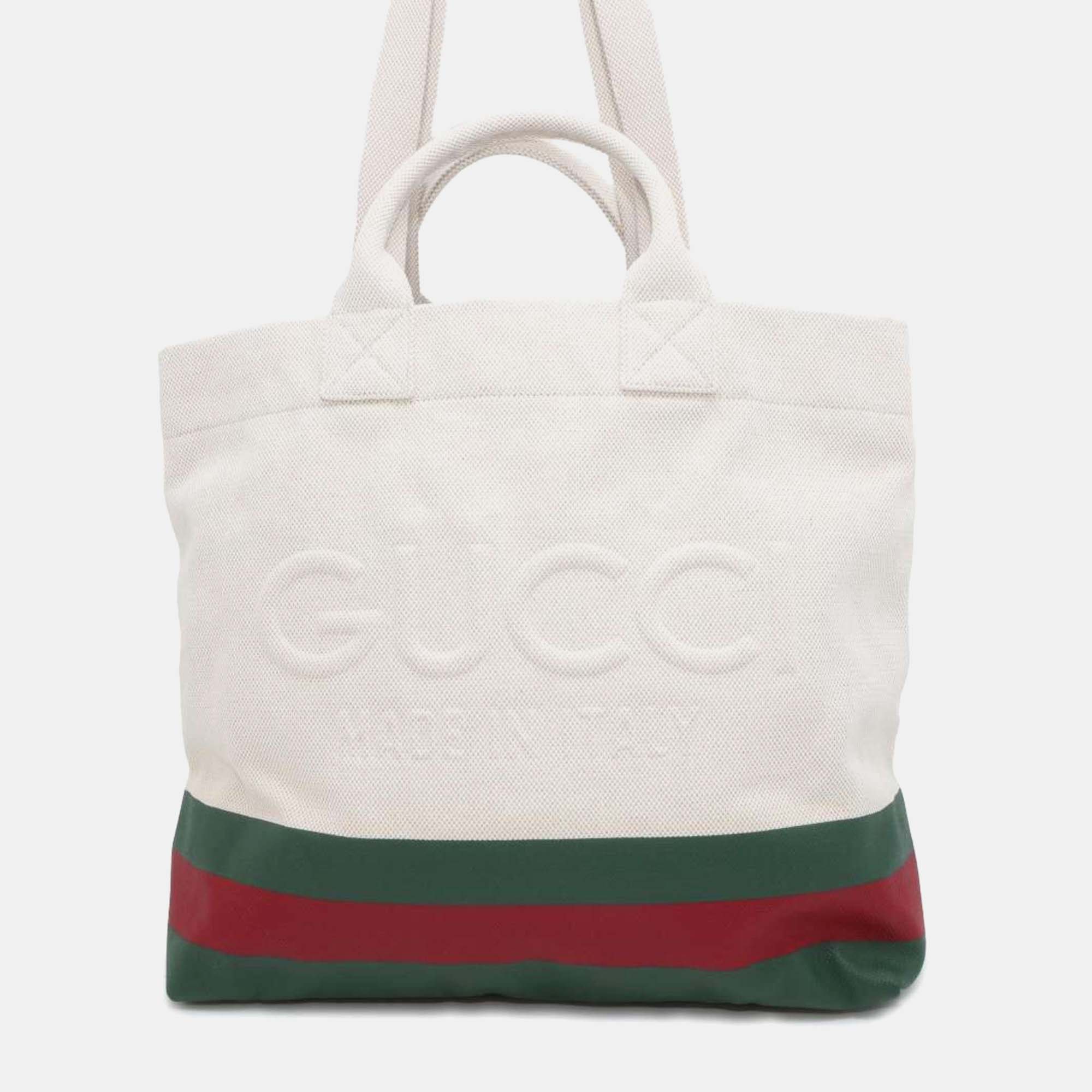 

Gucci Web Canvas with Embossed Details Tote Bag, Green