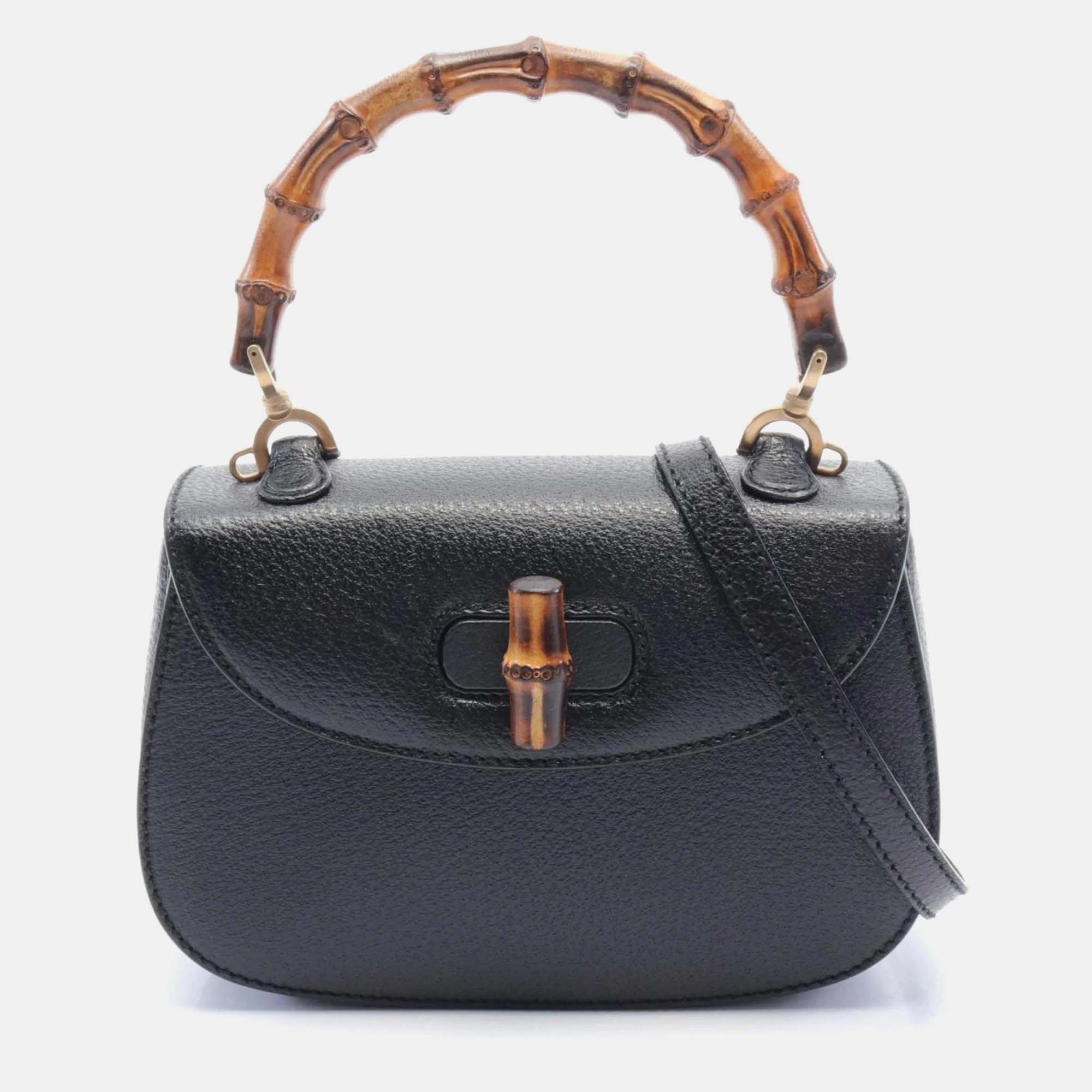 

Gucci Black Leather Bamboo Handbag