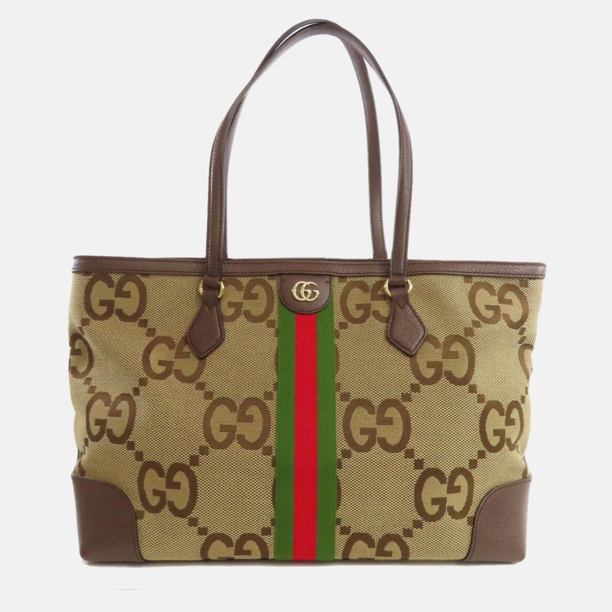 Pre-owned Gucci Canvas Offdia Gg Medium Tote Bag In Brown