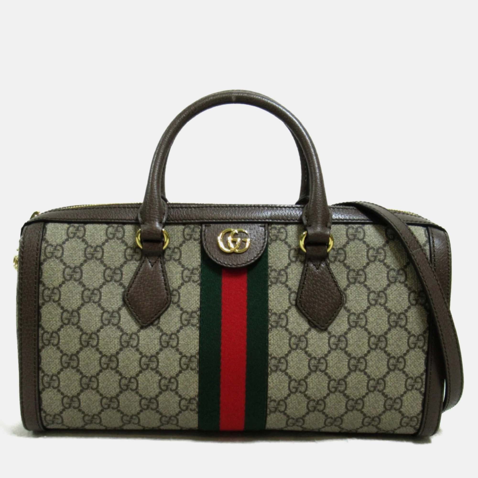 

Gucci Beige Brown Canvas GG Supreme Ophidia Boston Bag