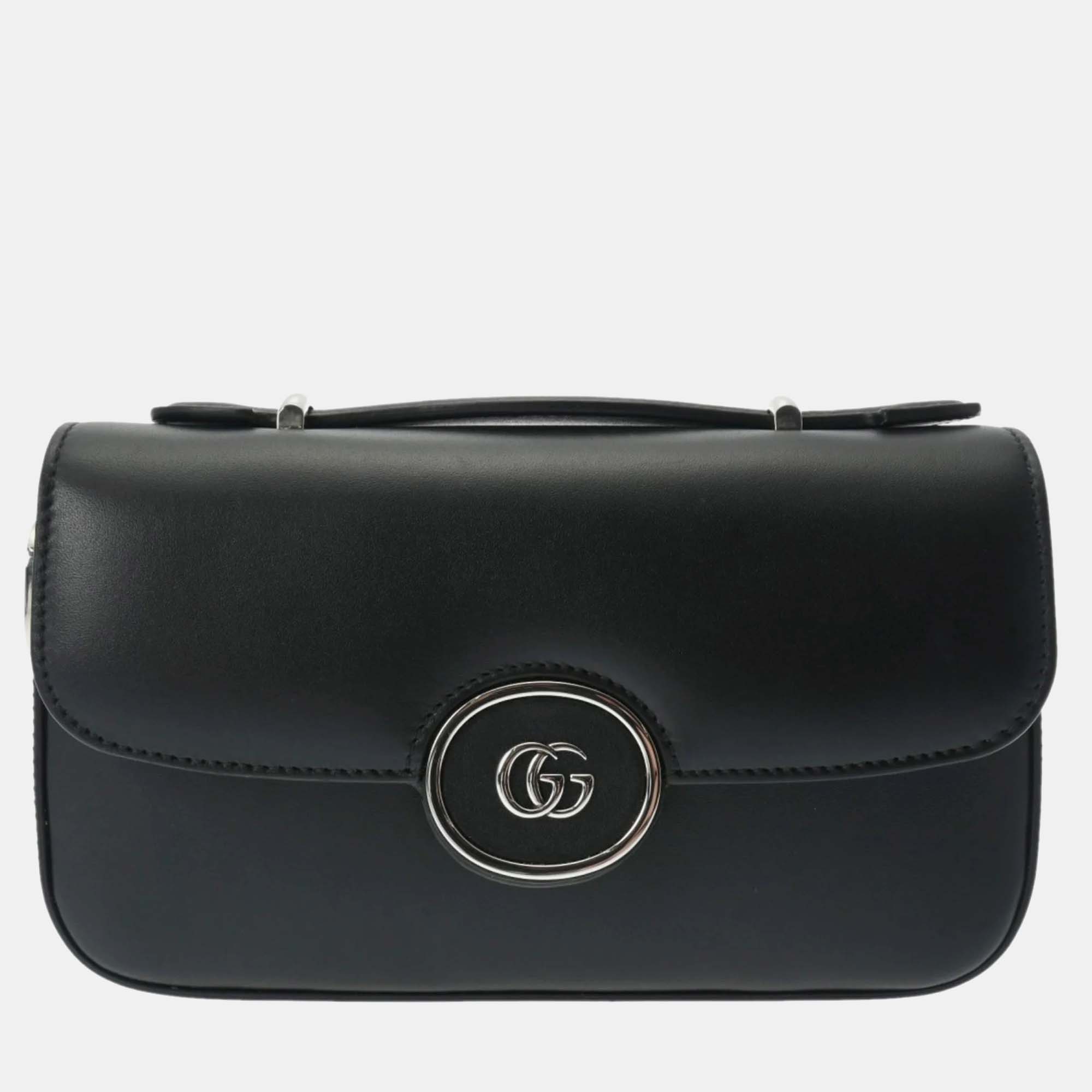 

Gucci Black Leather Double G Shoulder Bag