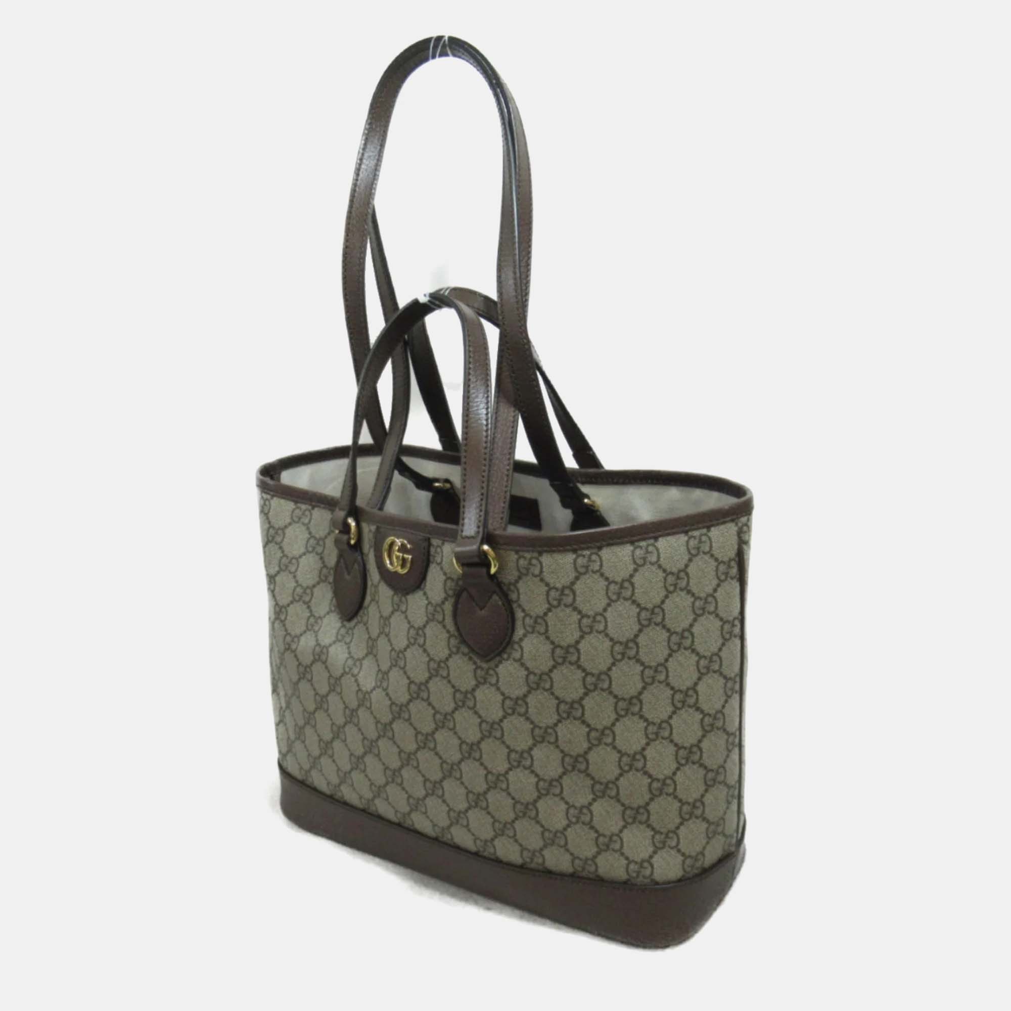 Gucci Beige Brown Canvas GG Tote Bag 