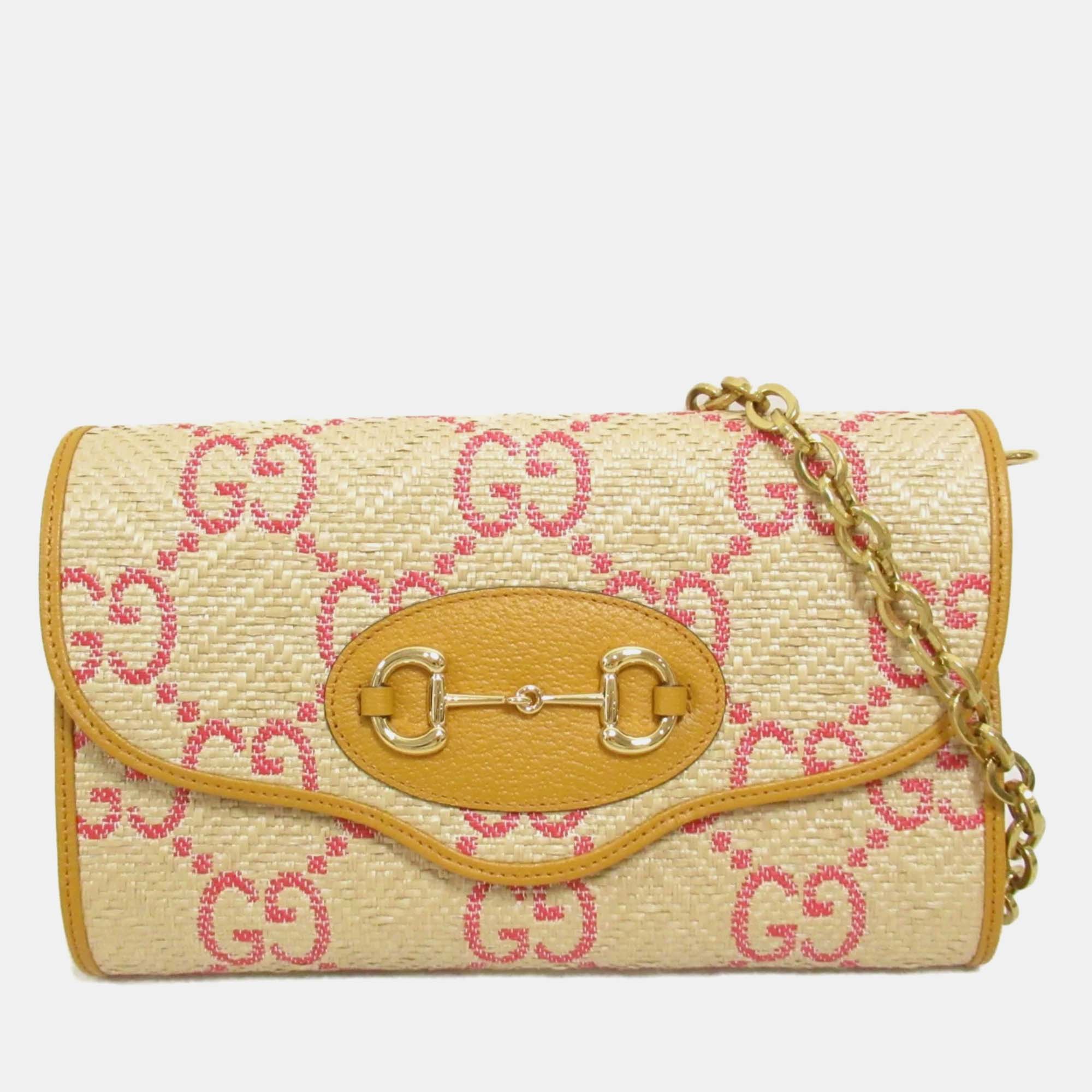 

Gucci Beige Yellow leather straw Shoulder Bag