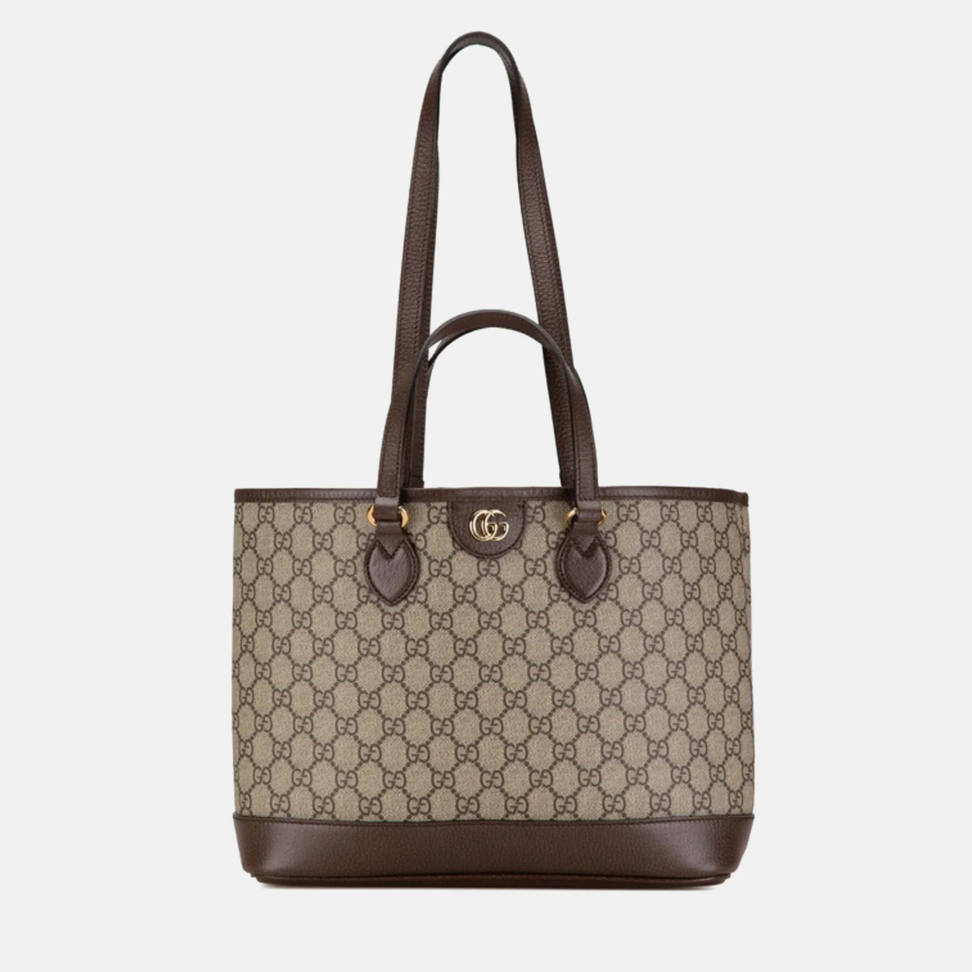 

Gucci Beige Brown PVC Leather GG Supreme Tote Bag