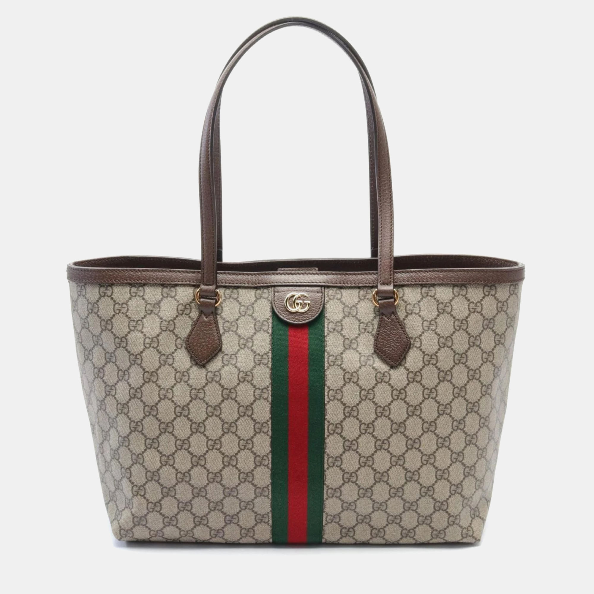 

Gucci Beige Brown Multicolor Coated Canvas Leather Medium Tote Bag