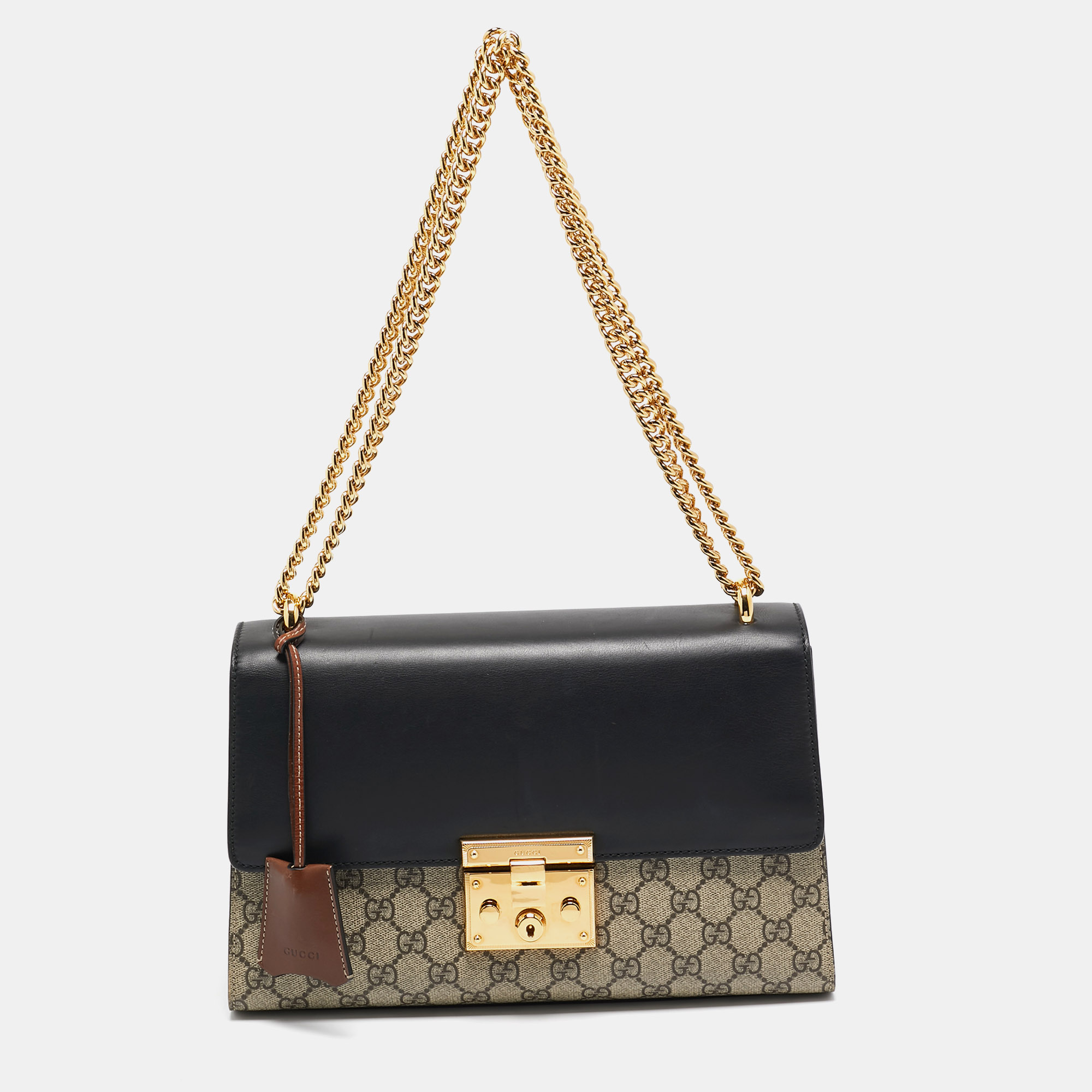 

Gucci Black/Beige GG Supreme Canvas and Leather  Padlock Shoulder Bag, Multicolor