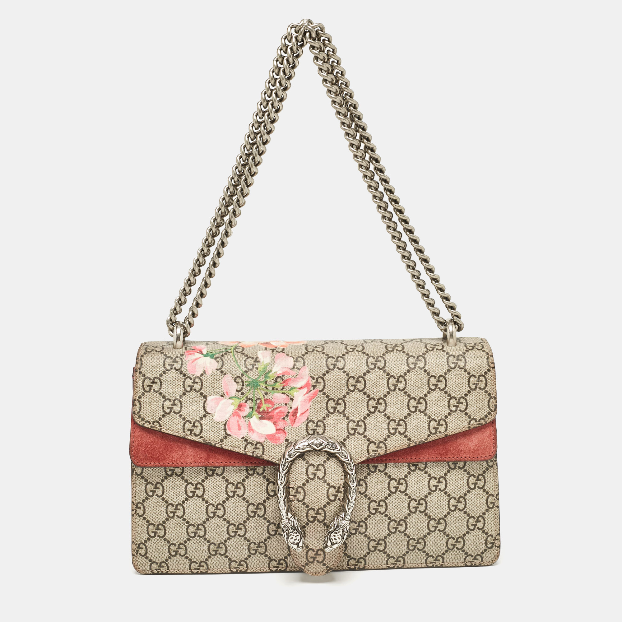 

Gucci Pink/Beige Signature Coated Canvas and Suede Small Dionysus Shoulder Bag