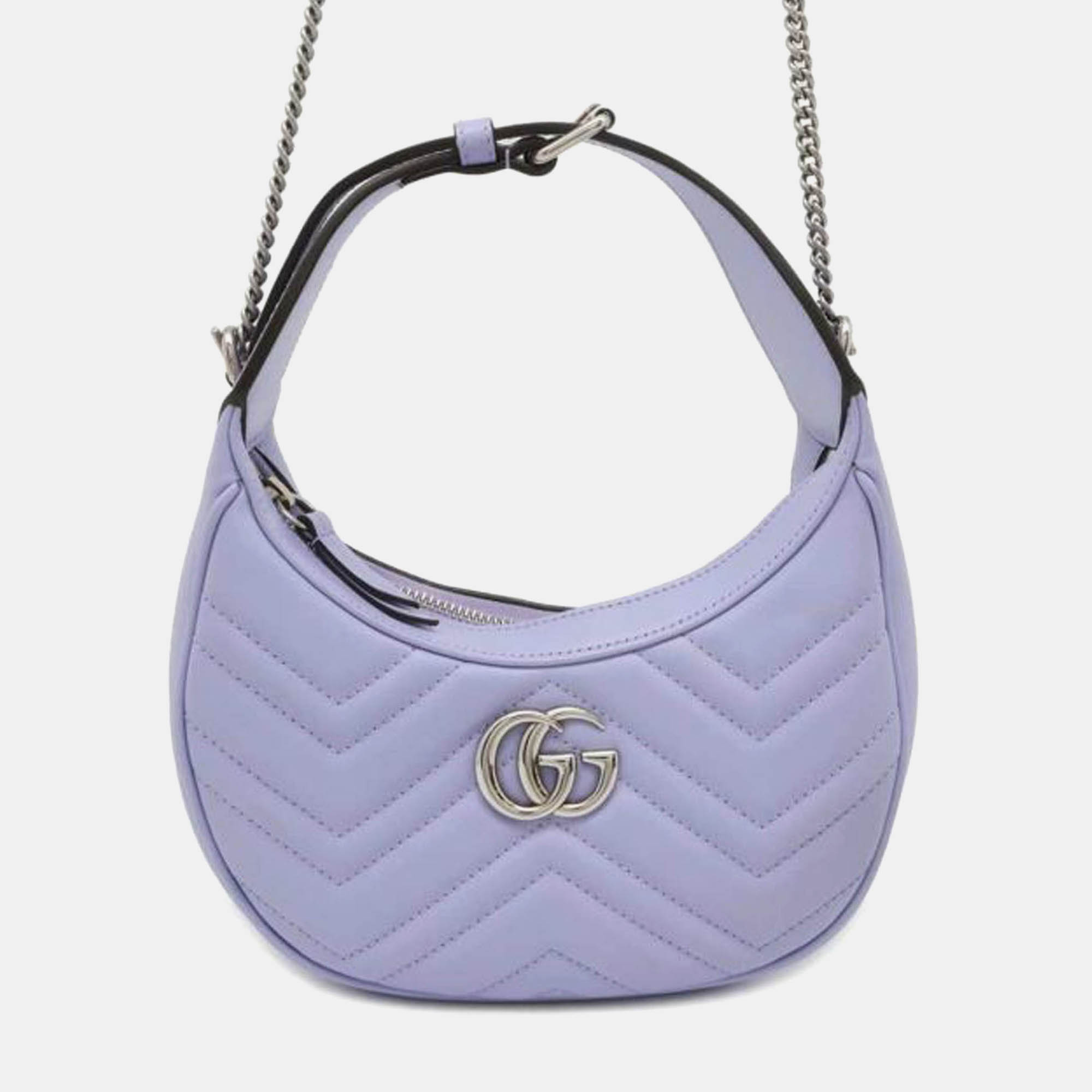 Pre-owned Gucci Mini Gg Marmont Half Moon Bag In Purple