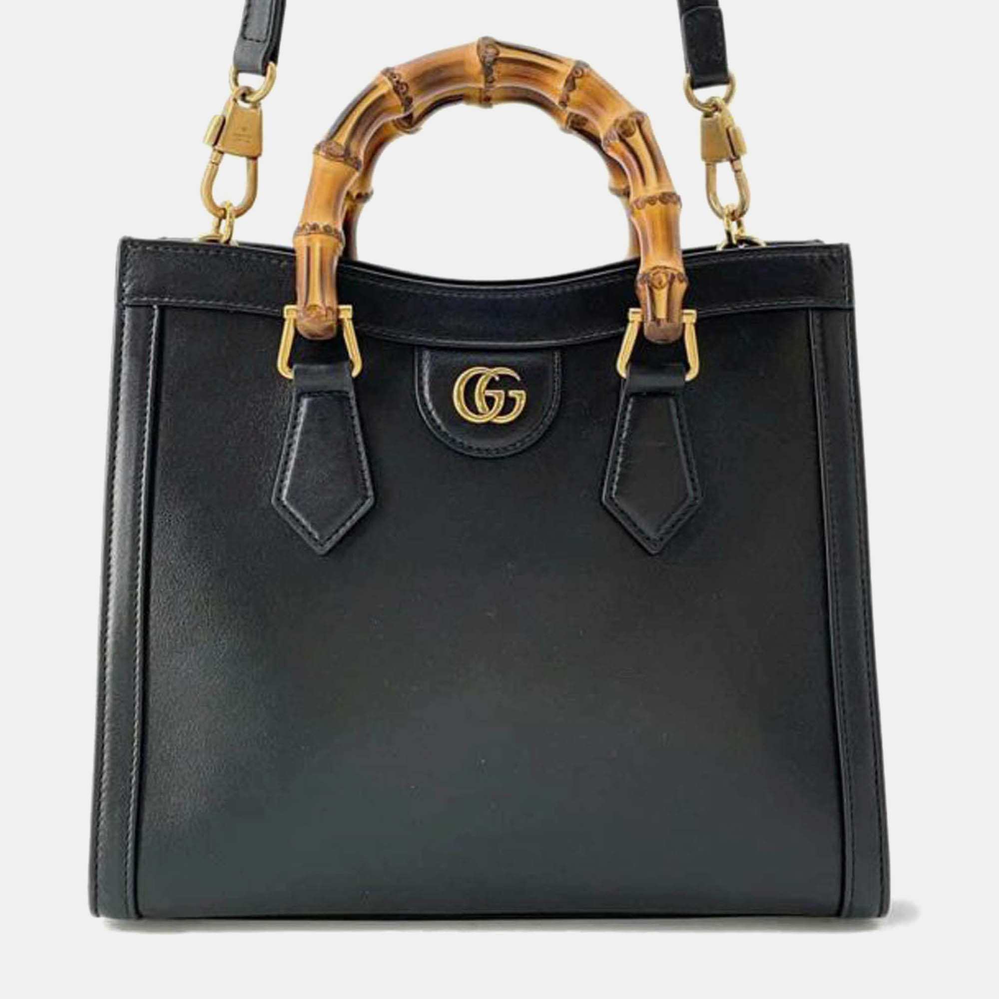 

Gucci Small Leather Bamboo Diana Satchel, Black