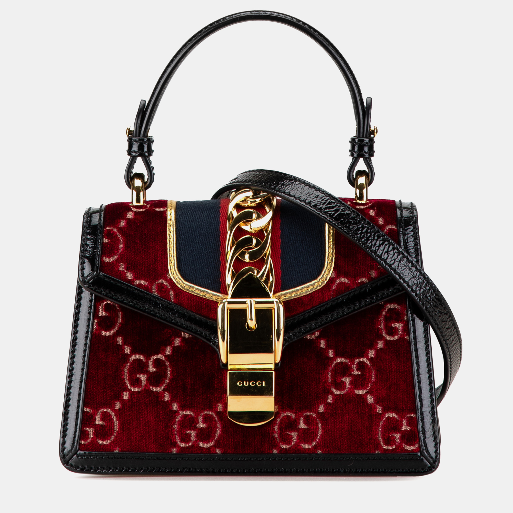 Pre-owned Gucci Mini Gg Velvet Sylvie Satchel In Red