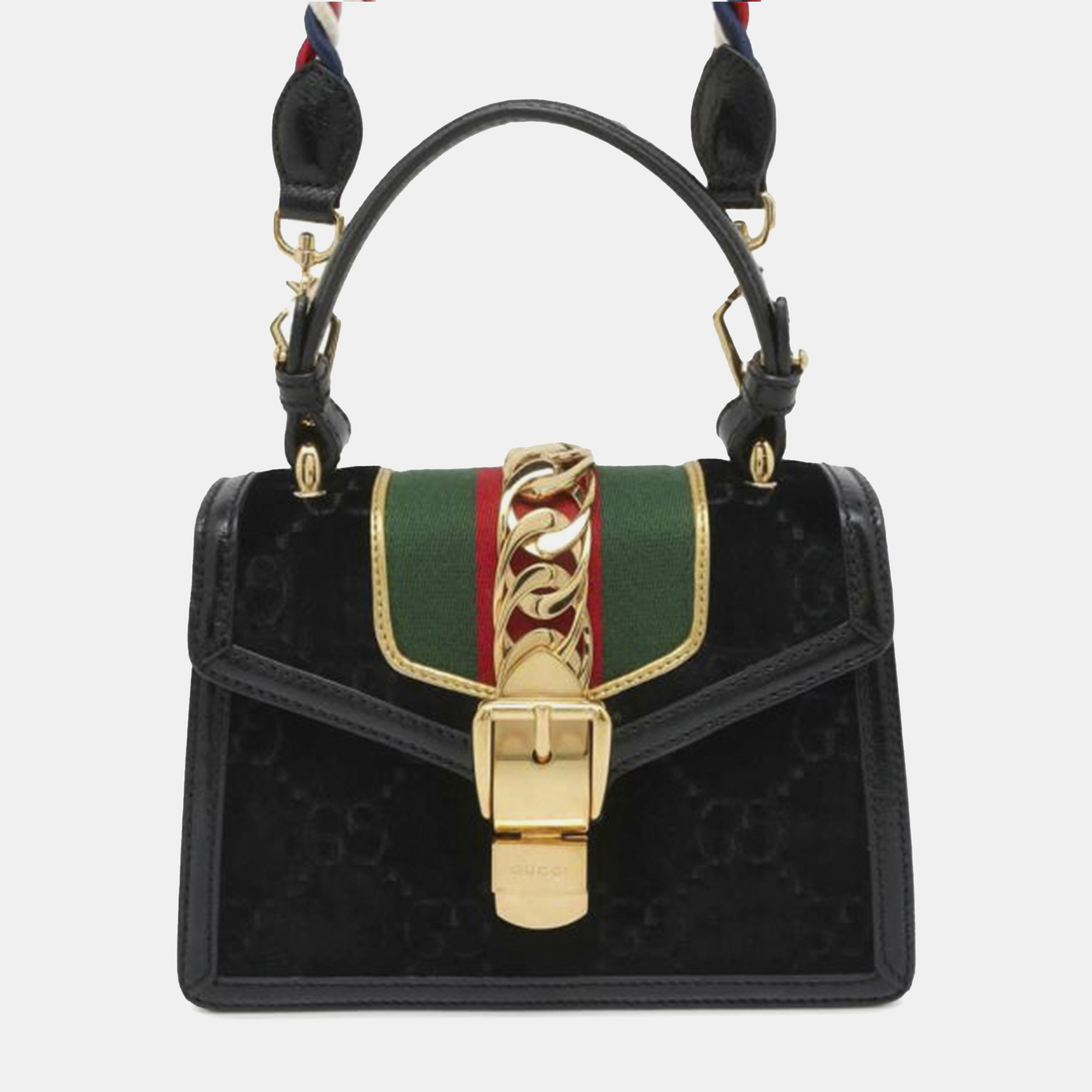 

Gucci Mini GG Velvet Sylvie Satchel, Black