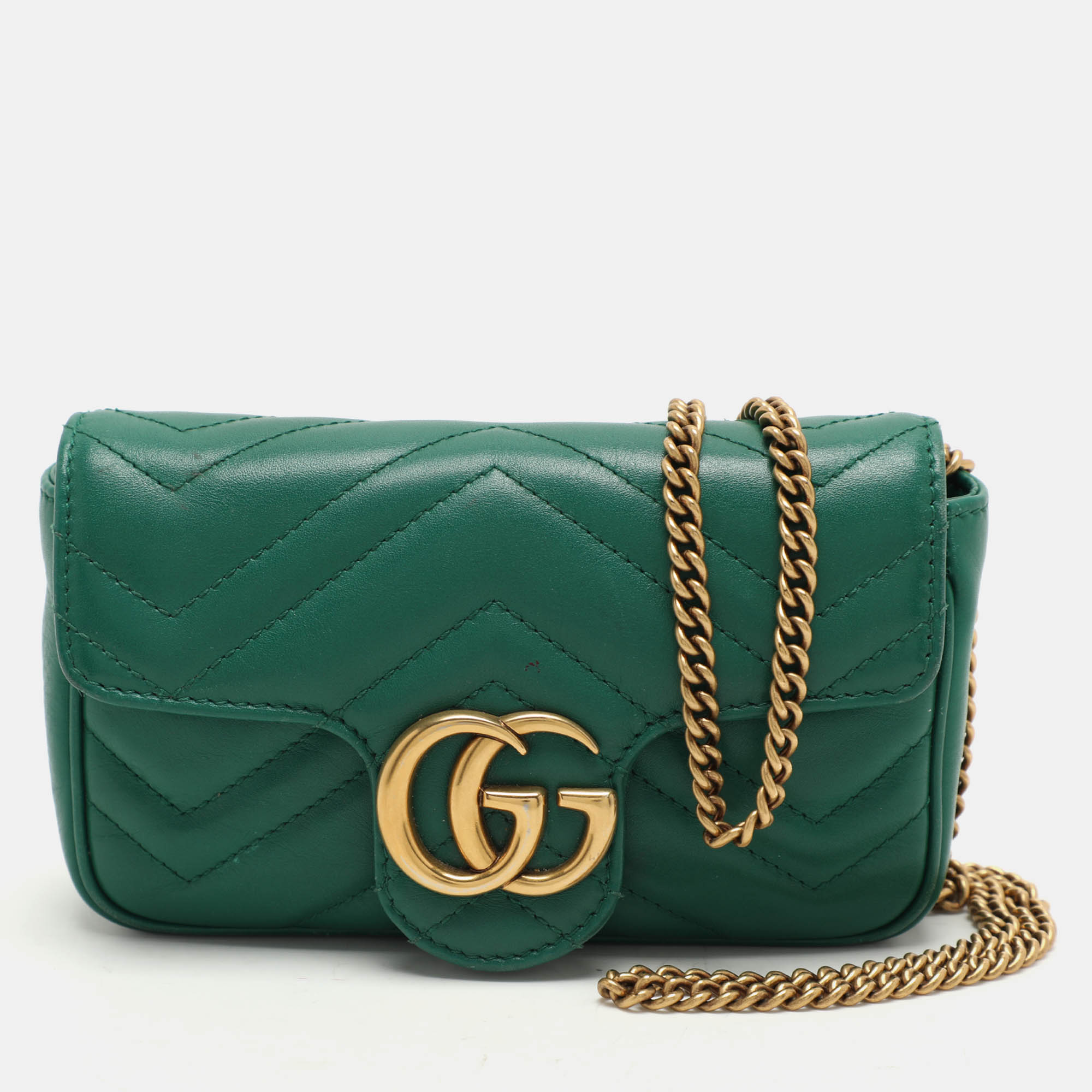 

Gucci Green Quilted Leather GG Marmont Super Mini Shoulder Bag