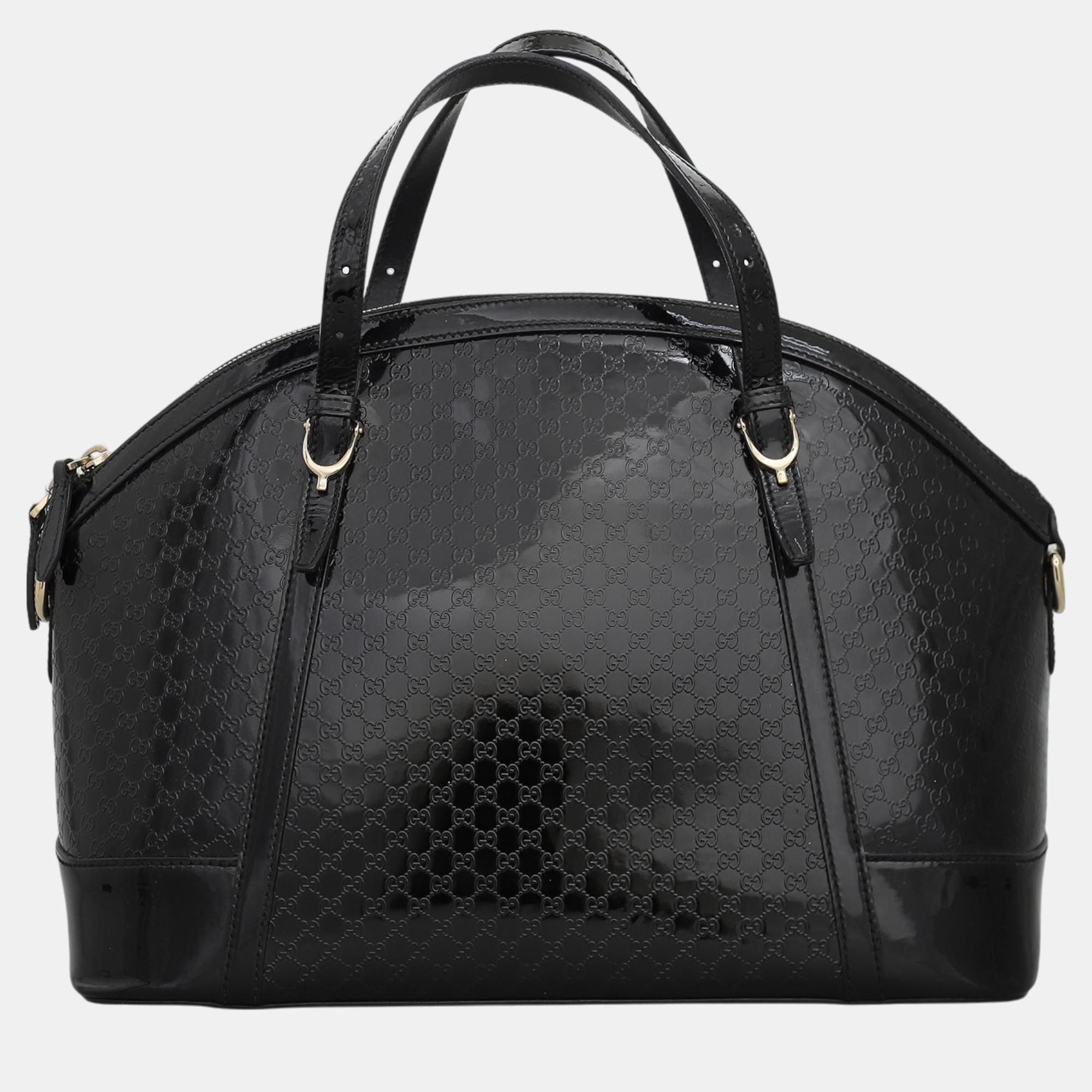 

Gucci Microguccissima Patent Large Dome Satchel Bag, Black