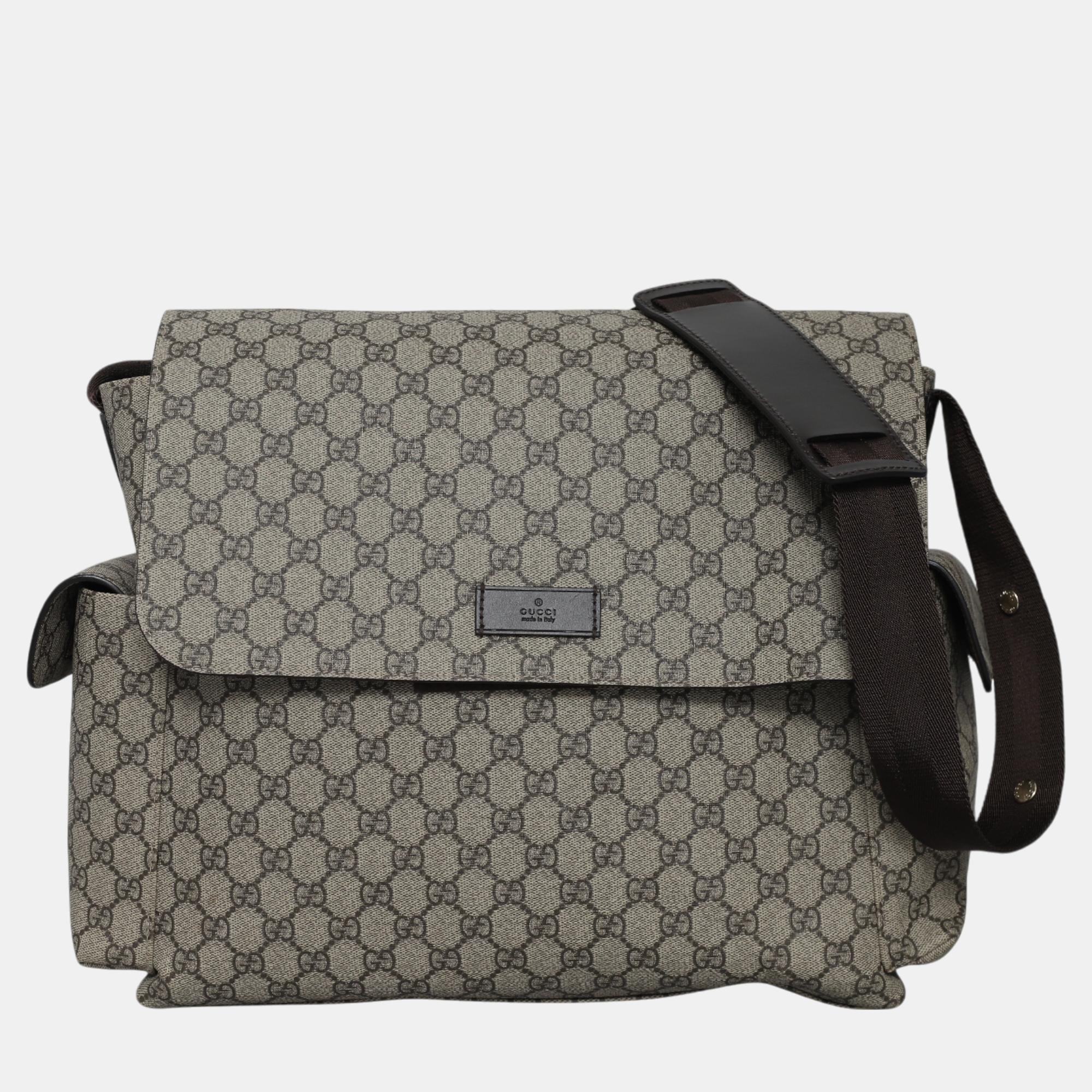 Pre-owned Gucci Gg Supreme Plus Diaper Bag In Brown