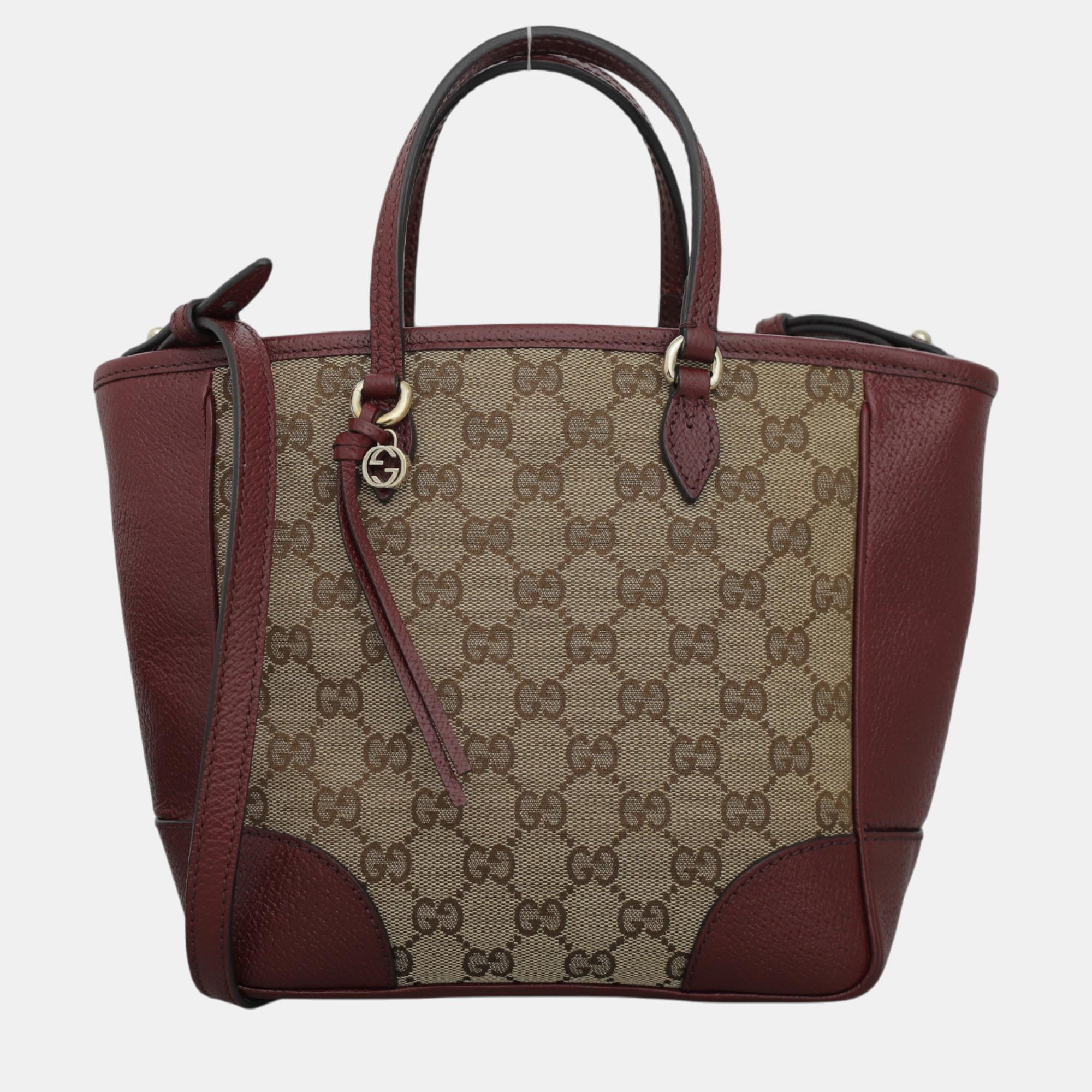 

Gucci Maroon, Beige Leather, Canvas GG Canvas Small Bree Satchel Bag