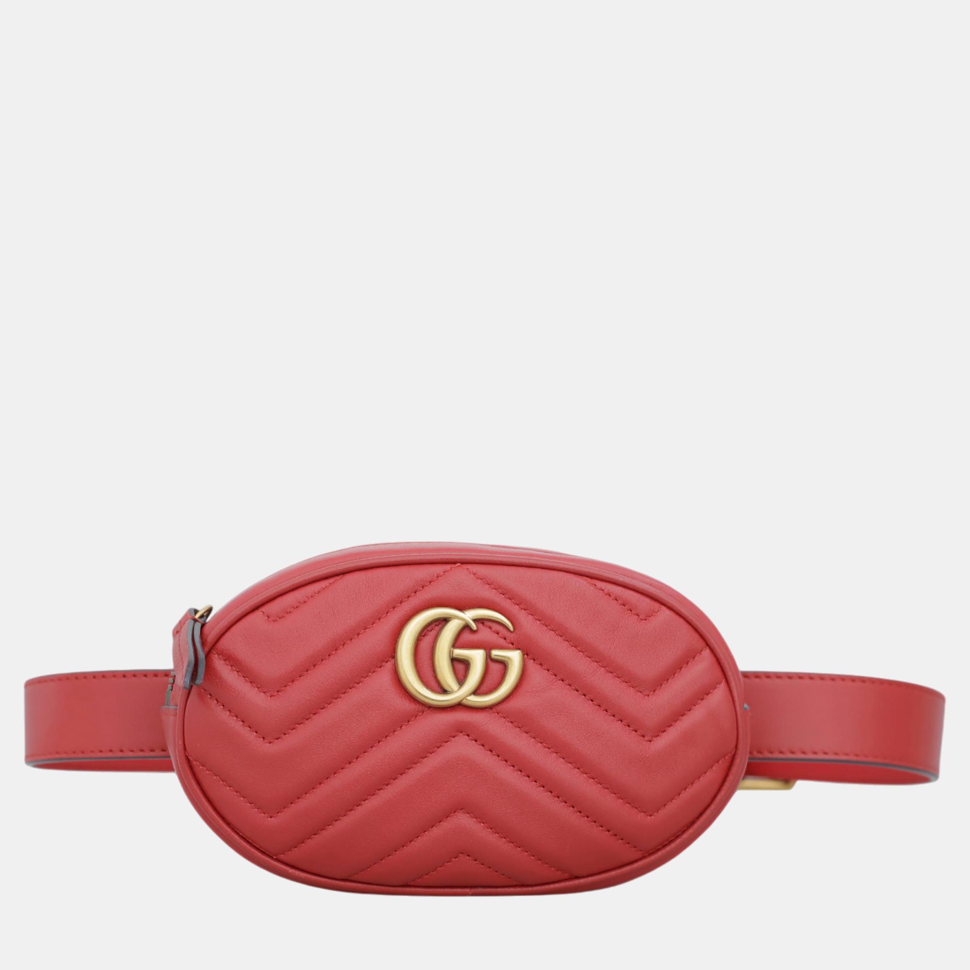 Pre-owned Gucci Marmont Belt Bag In Red