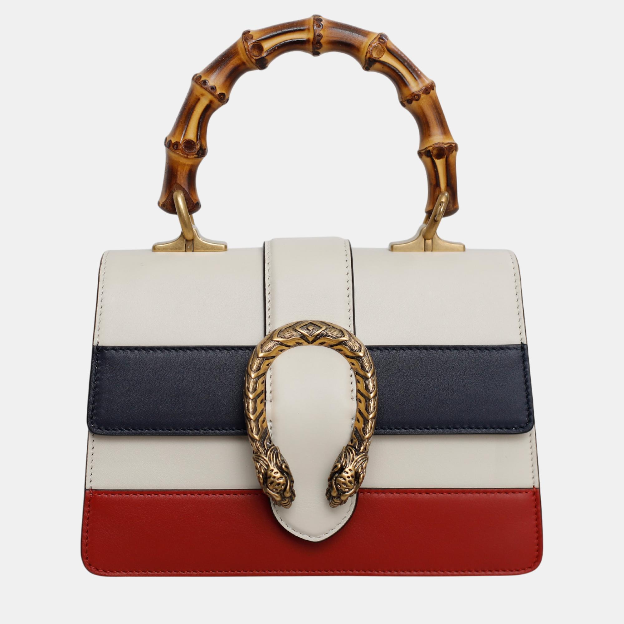 

Gucci Tri Color Leather Mini Dionysus Bamboo Top Handle Bag, White