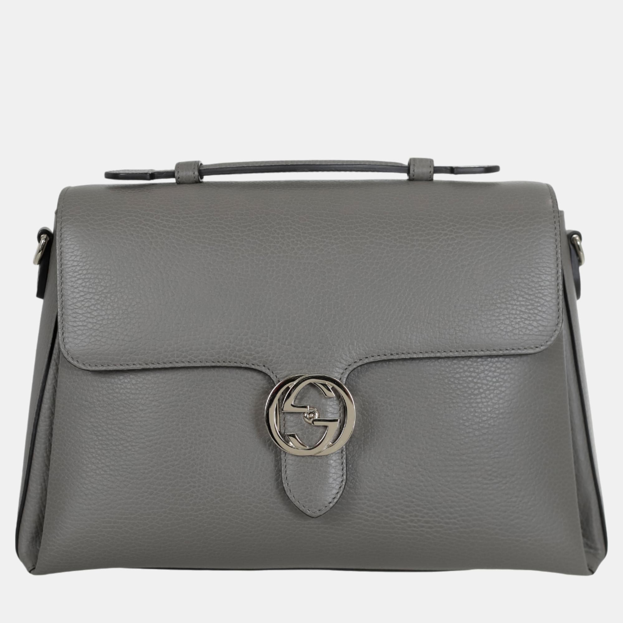 Pre-owned Gucci Medium Interlocking G Top Handle Bag In Grey