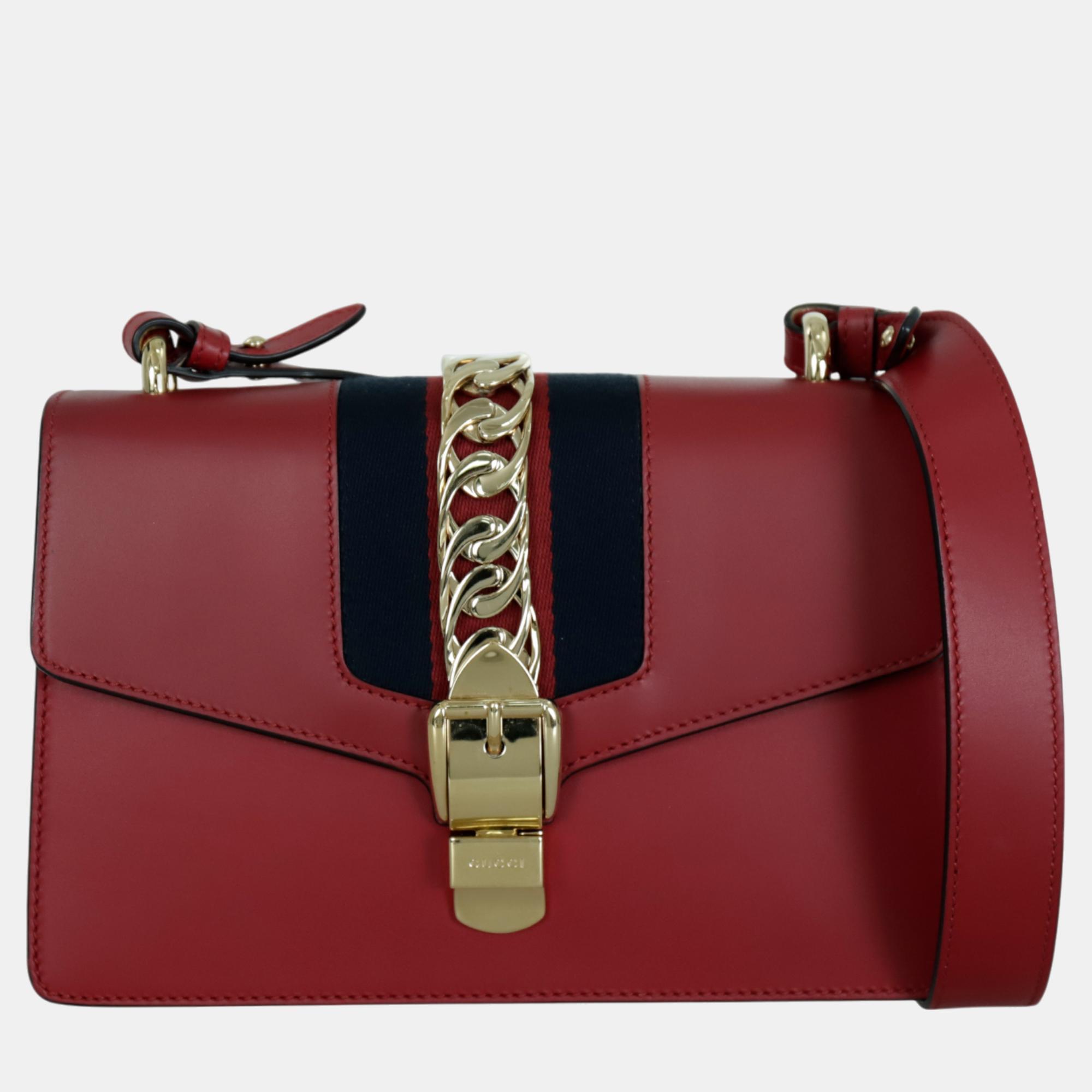 

Gucci Red Leather Small Sylvie Shoulder Bag