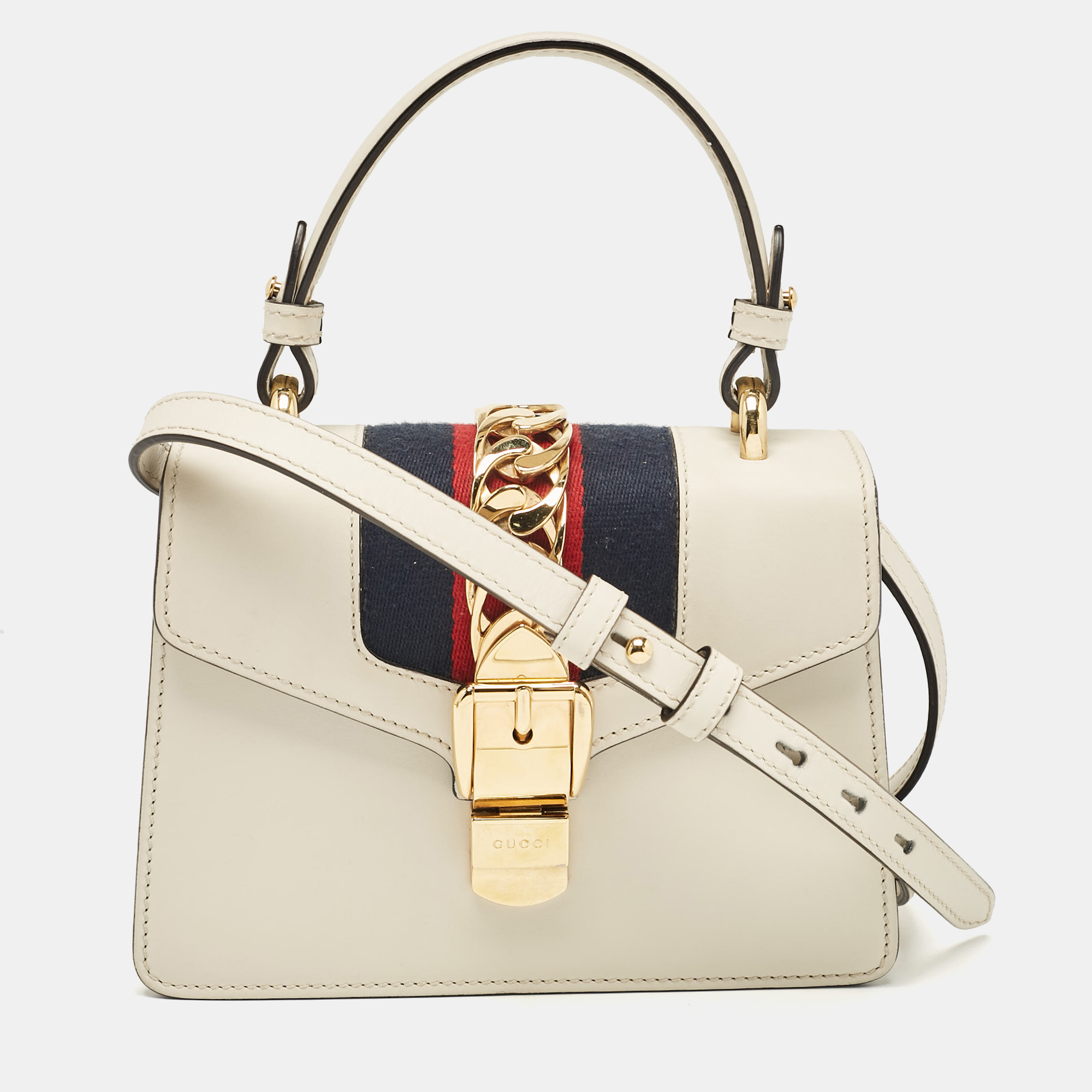 Pre-owned Gucci Off White Leather Mini Sylvie Top Handle Bag