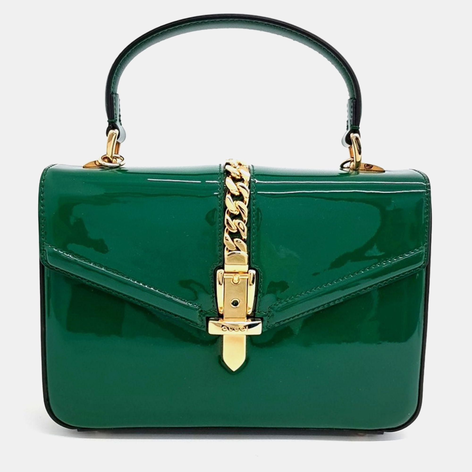 

Gucci Patent Sylvie 1969 Mini Top Handle Bag, Green