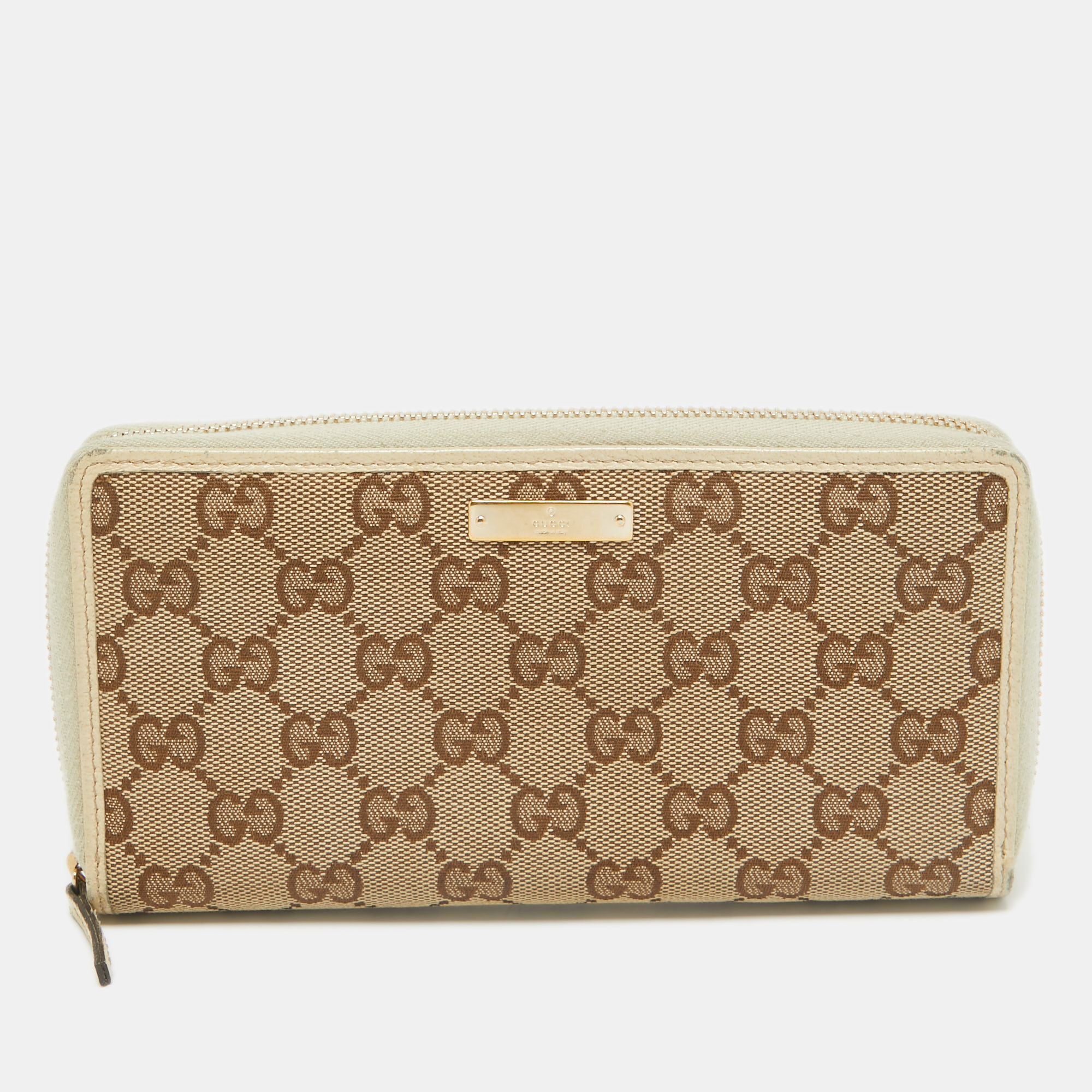 

Gucci Beige GG Canvas and Leather Zip Continental Wallet