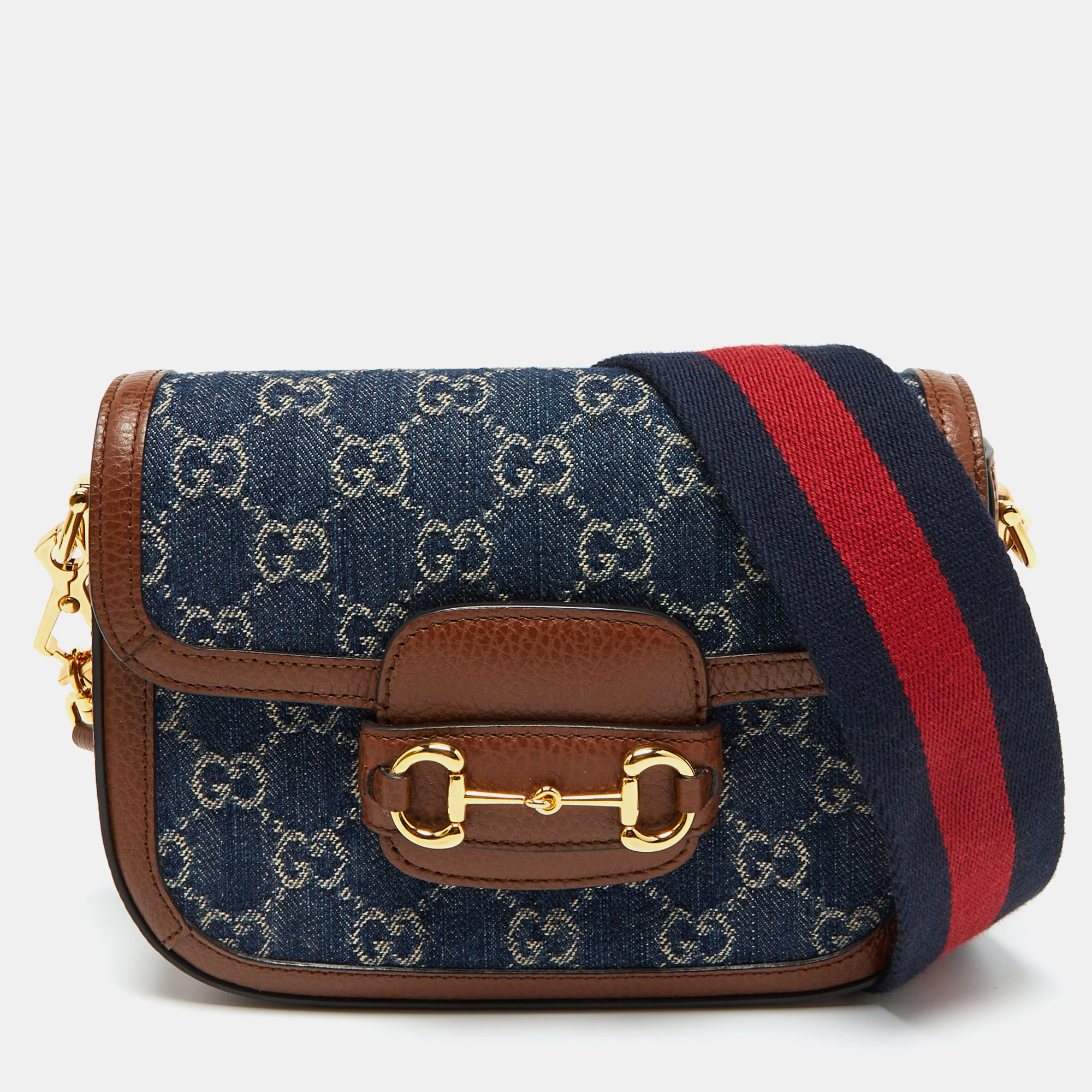 

Gucci Blue/Brown GG Denim and Leather Mini Horsebit 1955 Crossbody Bag