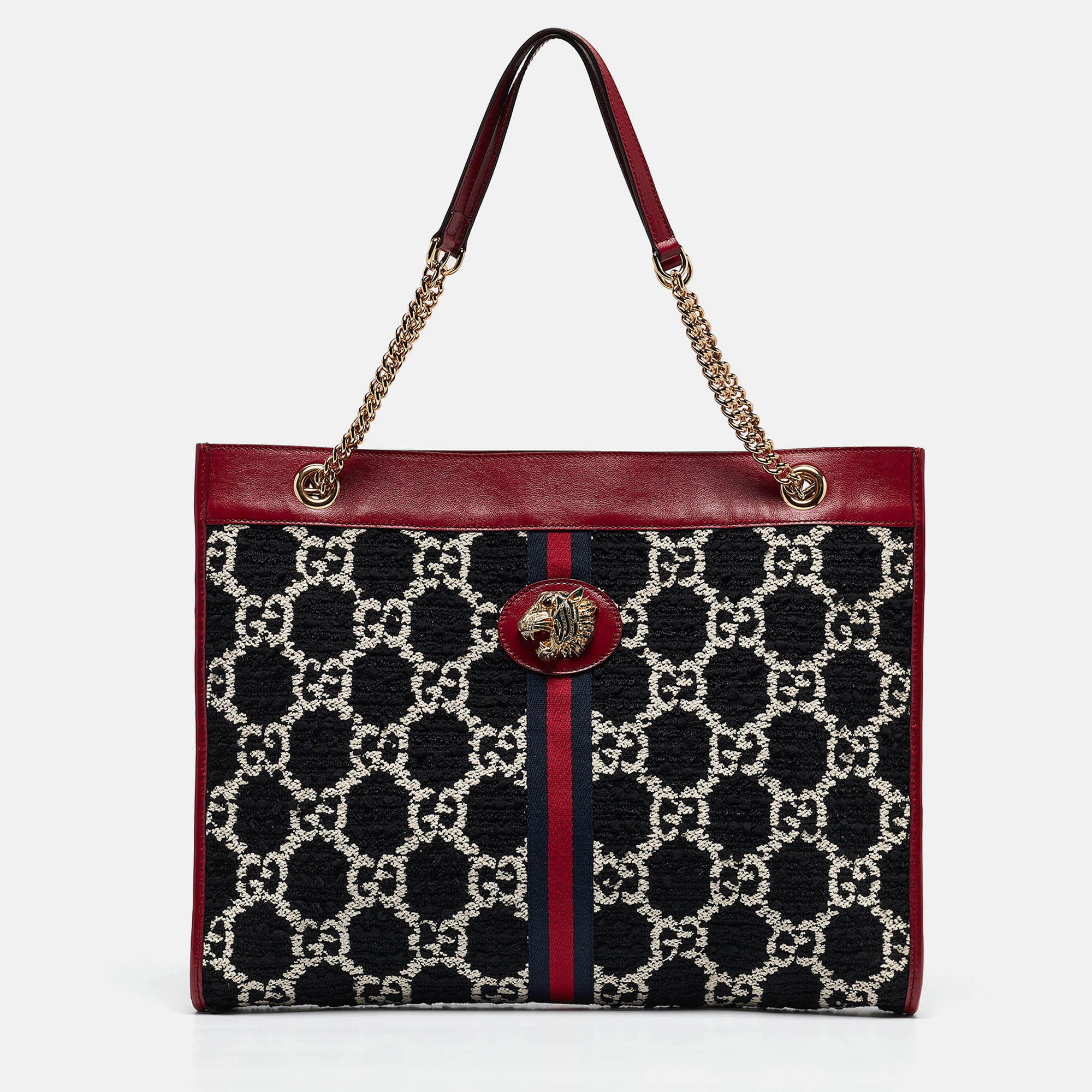 

Gucci Red/Black Jumbo GG Tweed  Rajah Tote