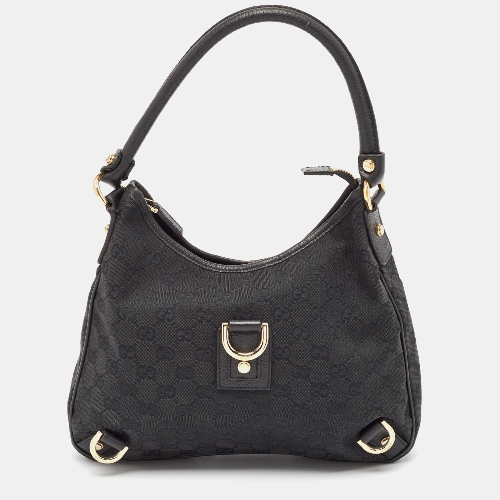 Pre-owned Gucci Black Gg Canvas And Leather Abbey D-ring Hobo