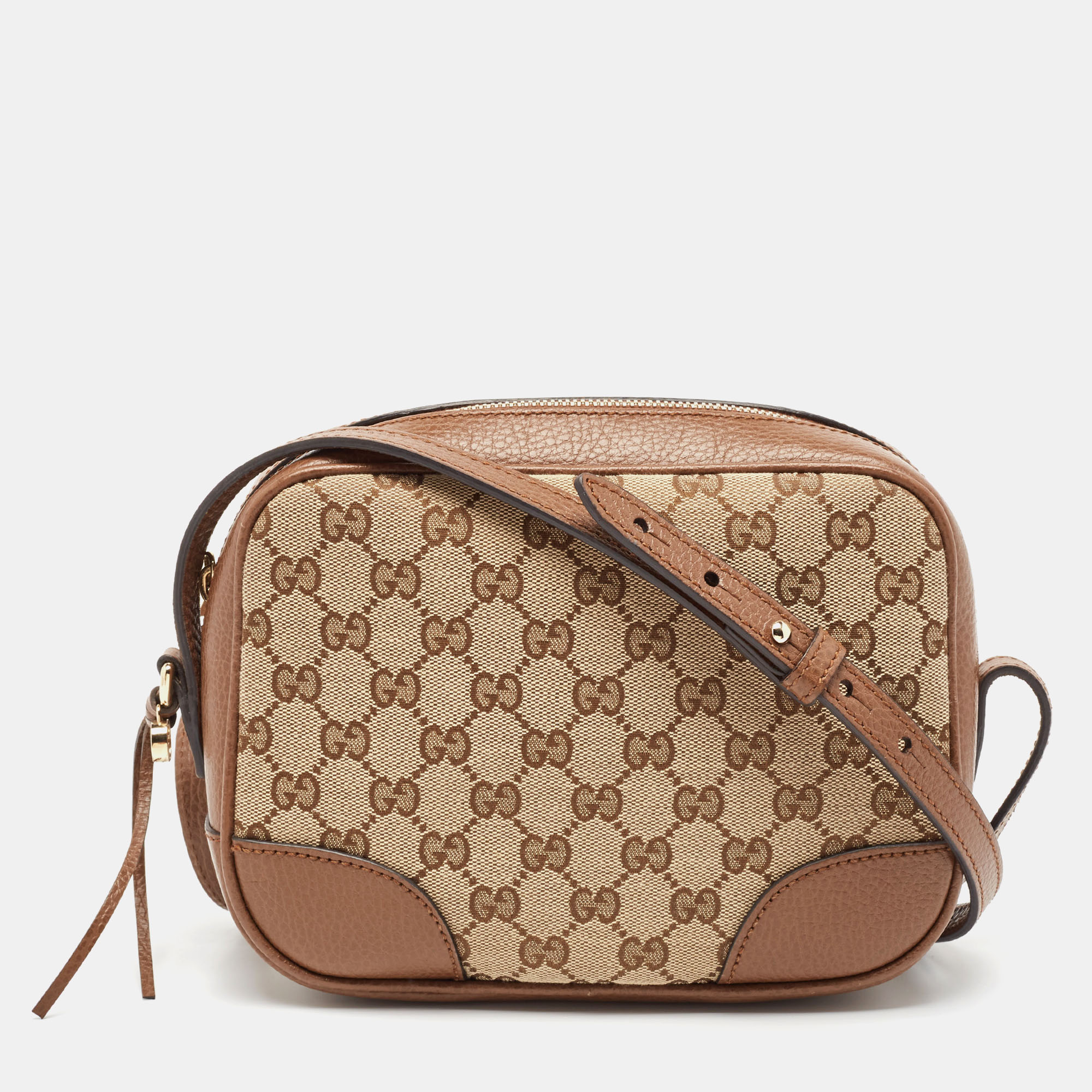 Pre-owned Gucci Brown/beige Gg Canvas And Leather Bree Crossbody Bag