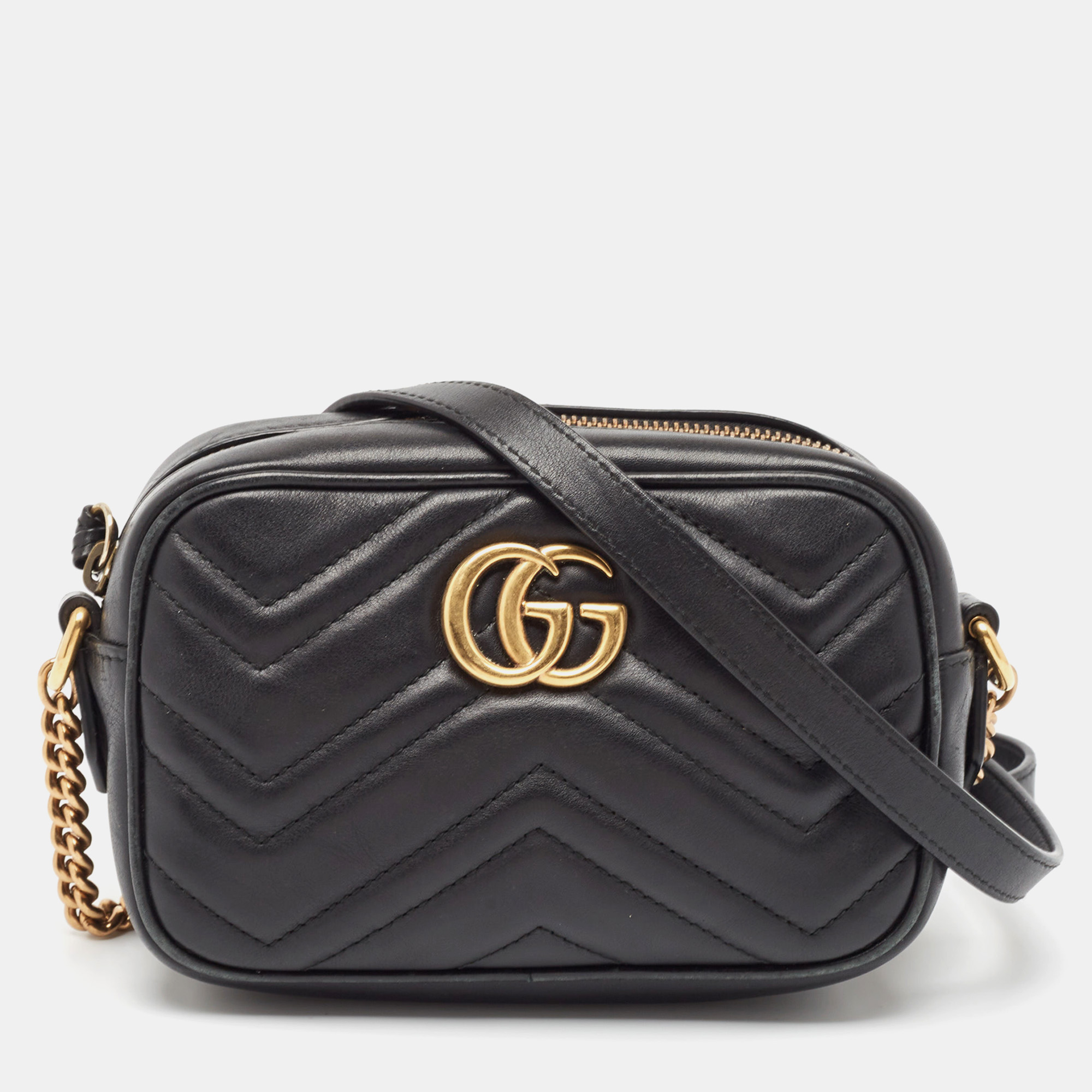 

Gucci Black Matelasse Leather Mini GG Marmont Shoulder Bag