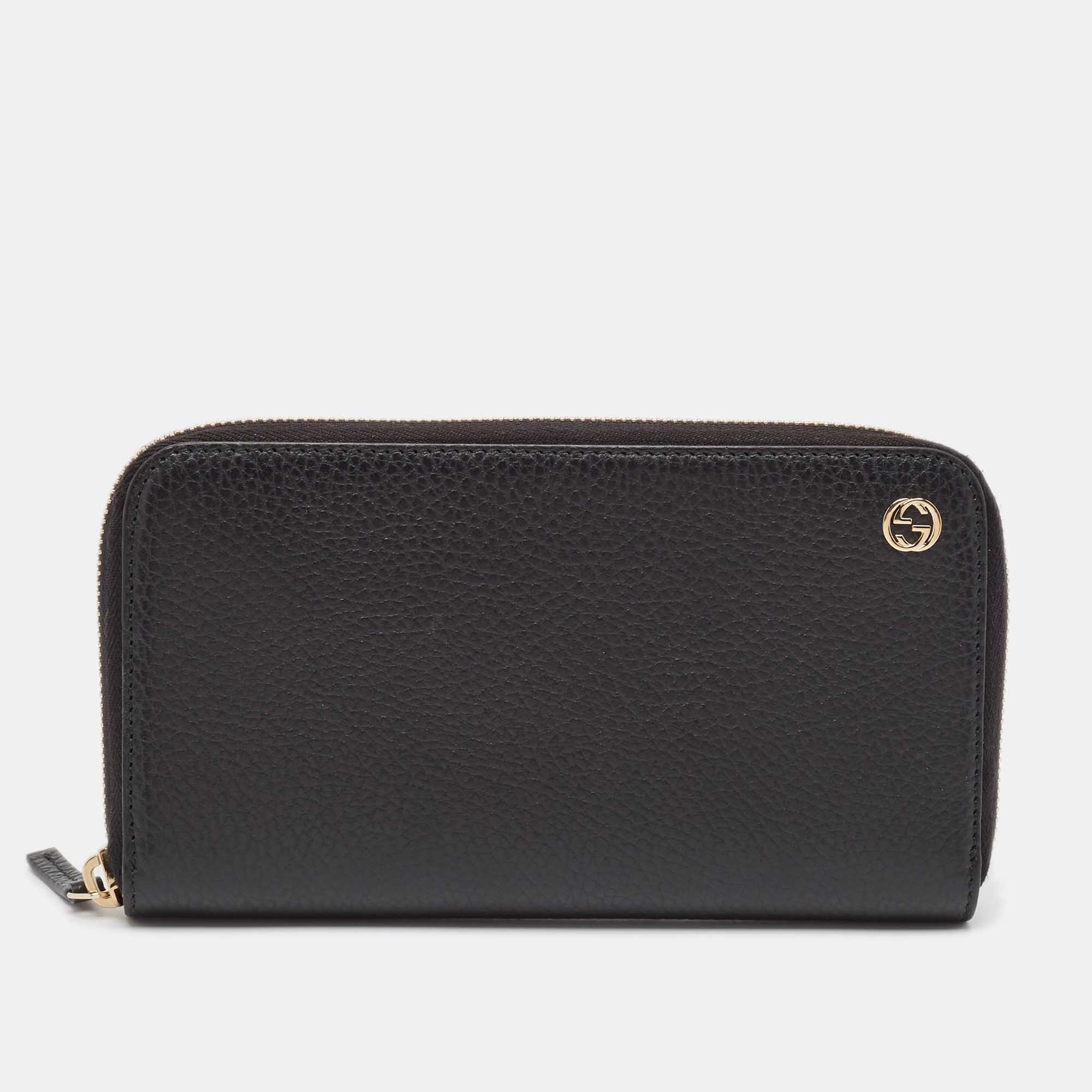 

Gucci Black Leather Interlocking G Zip Continental Wallet