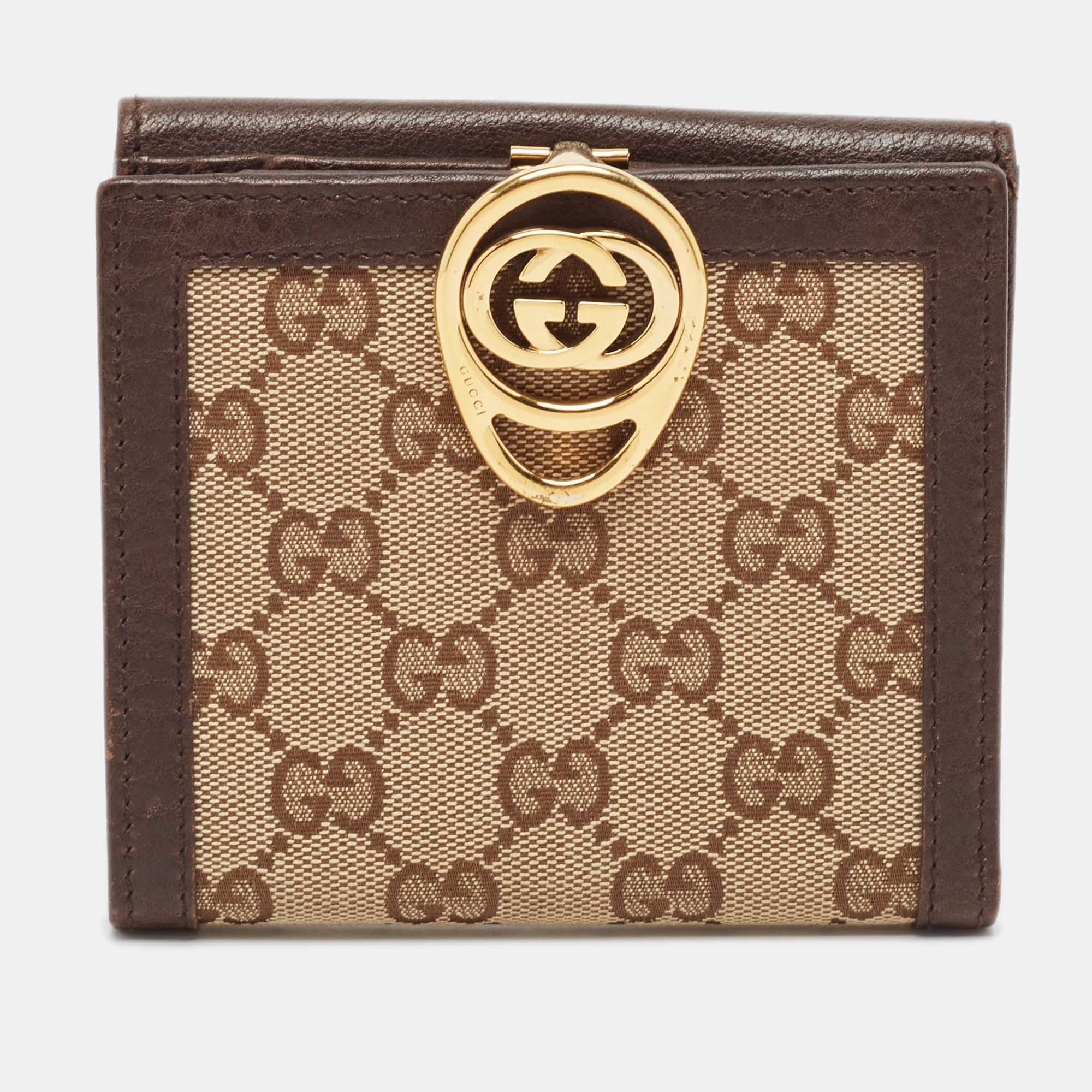 

Gucci Brown/Beige GG Canvas and Leather Interlocking Icon French Wallet