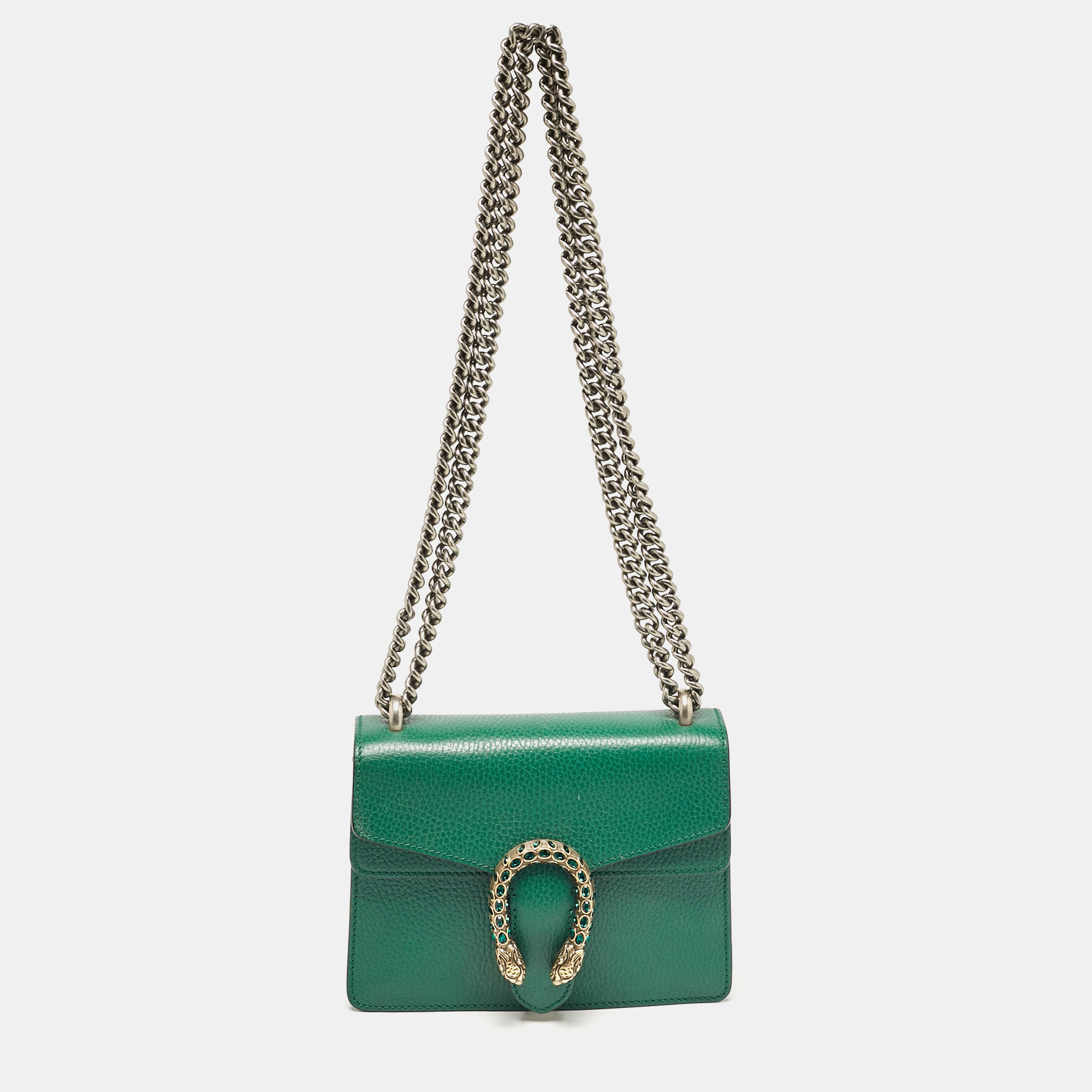 Pre-owned Gucci Green Leather Mini Dionysus Shoulder Bag