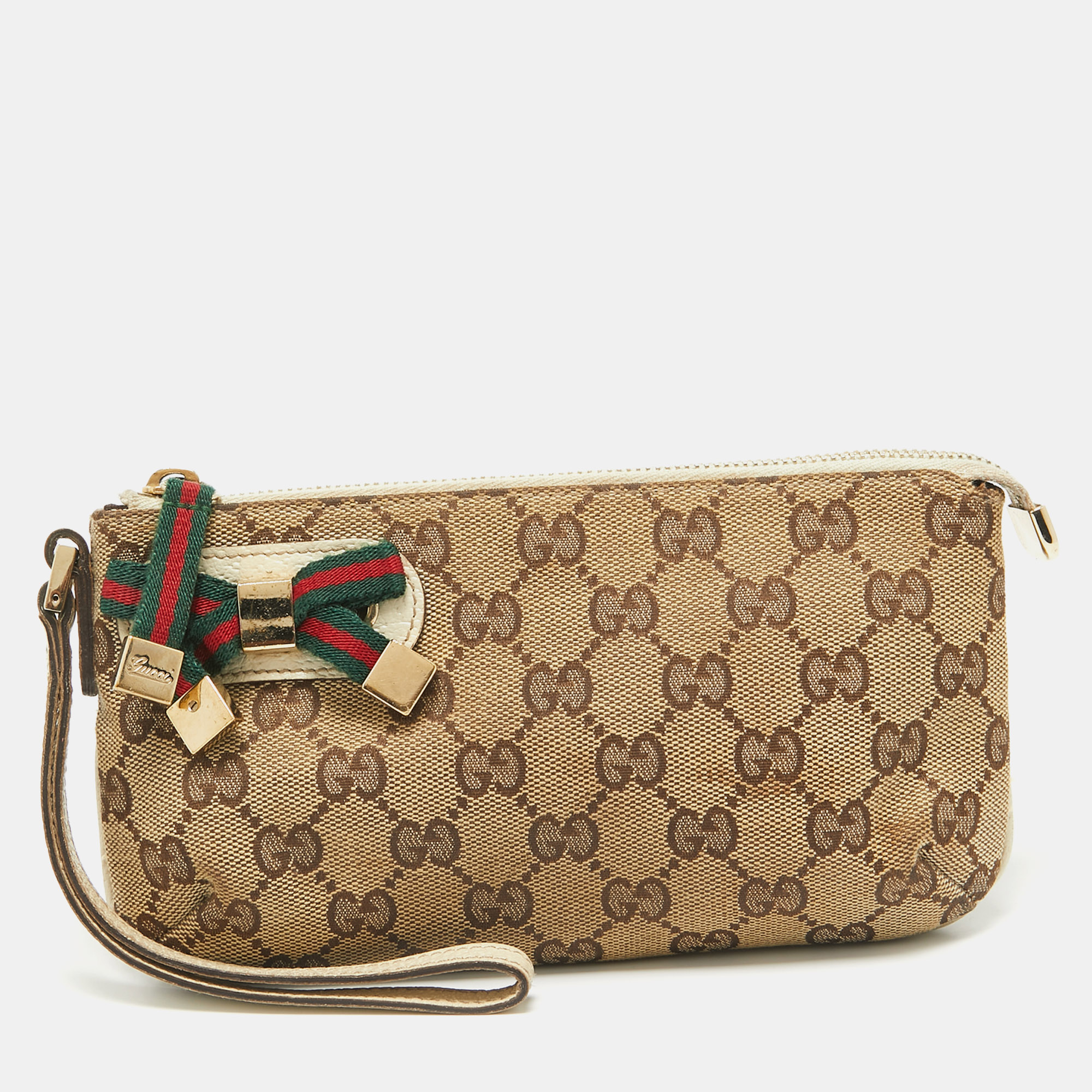 

Gucci Beige GG Canvas and Leather Princy Wristlet Clutch