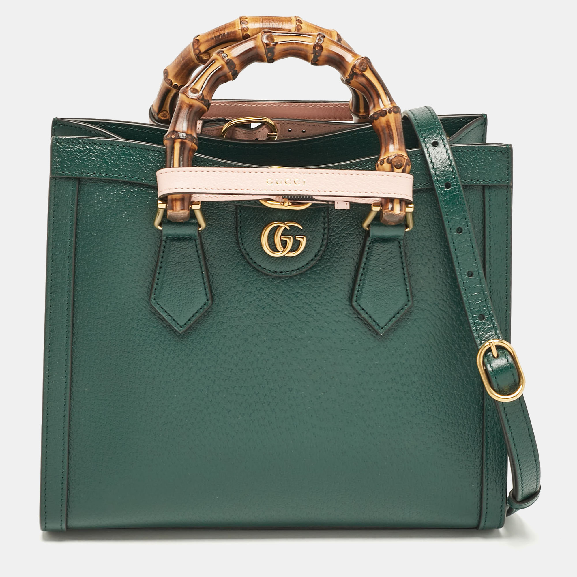 

Gucci Green Leather Small Bamboo Diana Tote