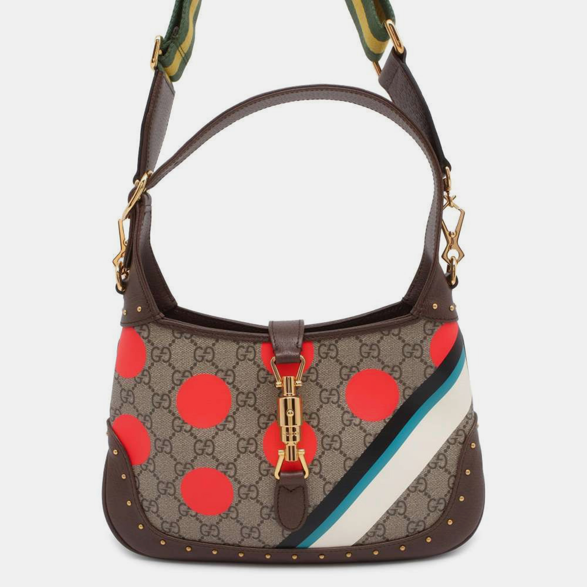 

Gucci Beige/Dark Brown/Multicolor PVC Leather Jackie 1961 Geometric Print Small Shoulder Bag Size Small