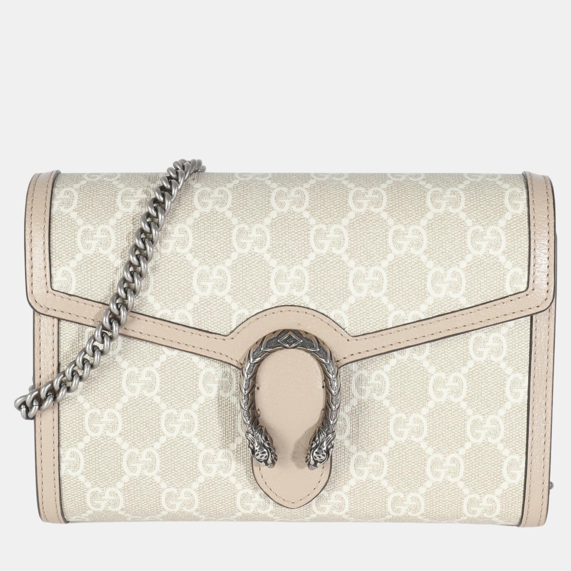 

Gucci Beige White GG Supreme Canvas Dionysus Mini Chain Wallet