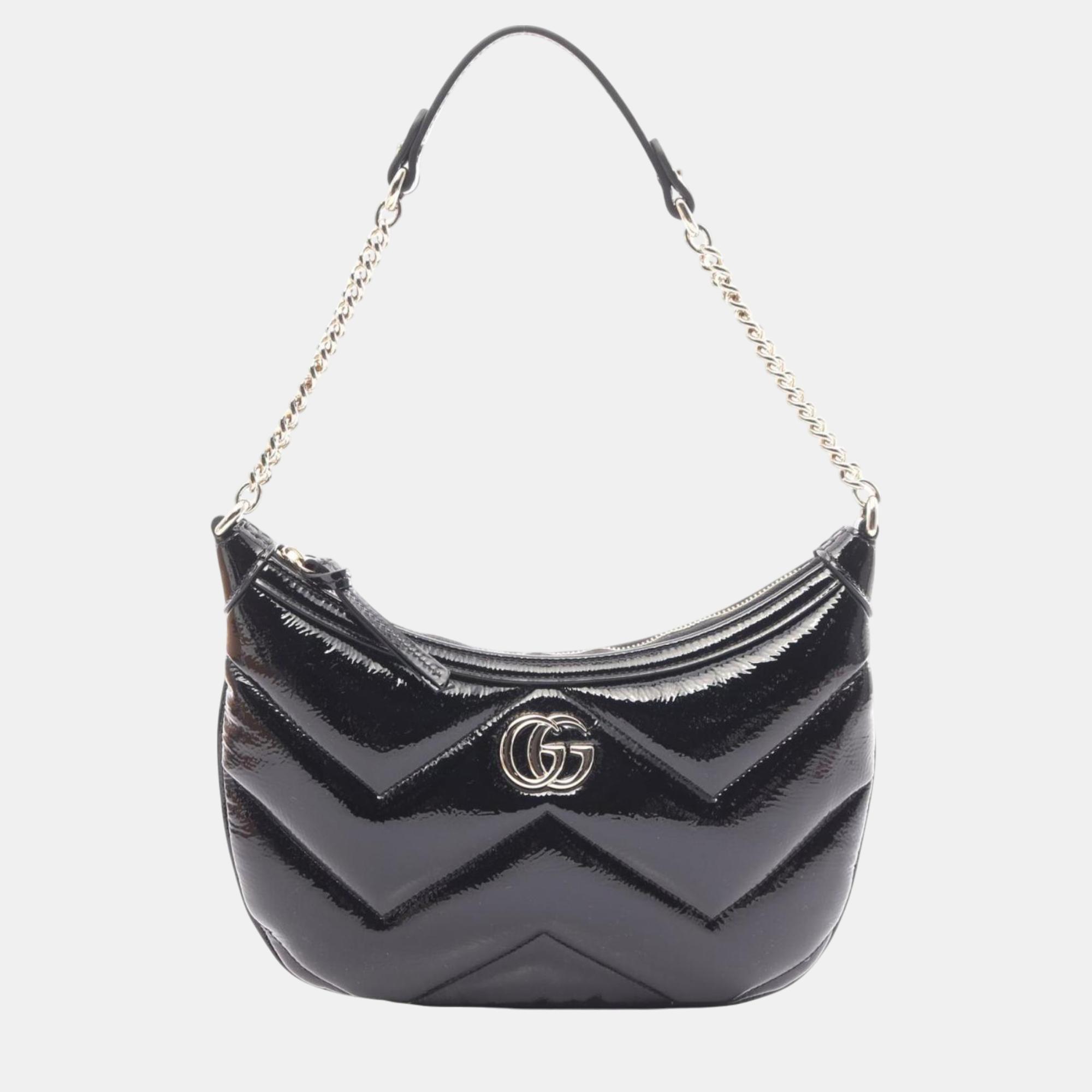 

Gucci Black Patent Leather GG Marmont Small Shoulder Bag