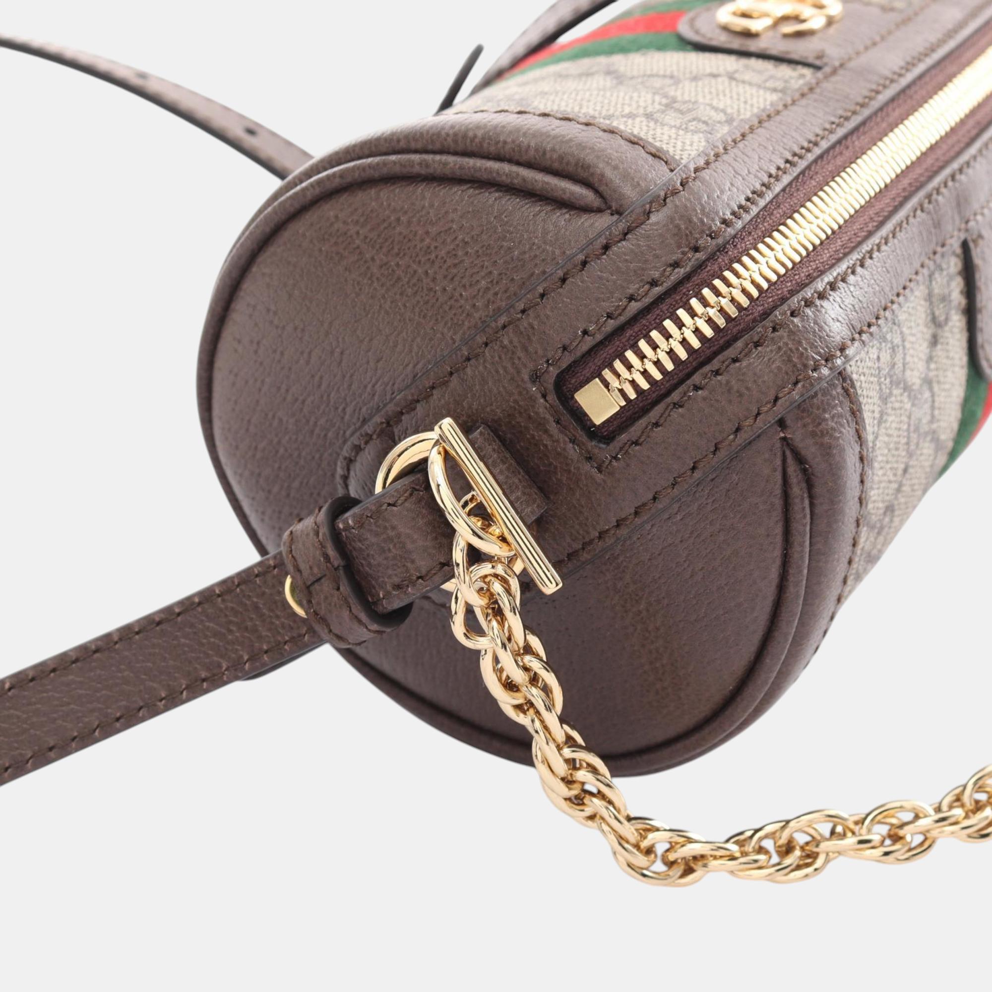 Gucci Beige Brown Multicolor Coated Canvas Leather Ophidia GG Supreme Shoulder Bag 