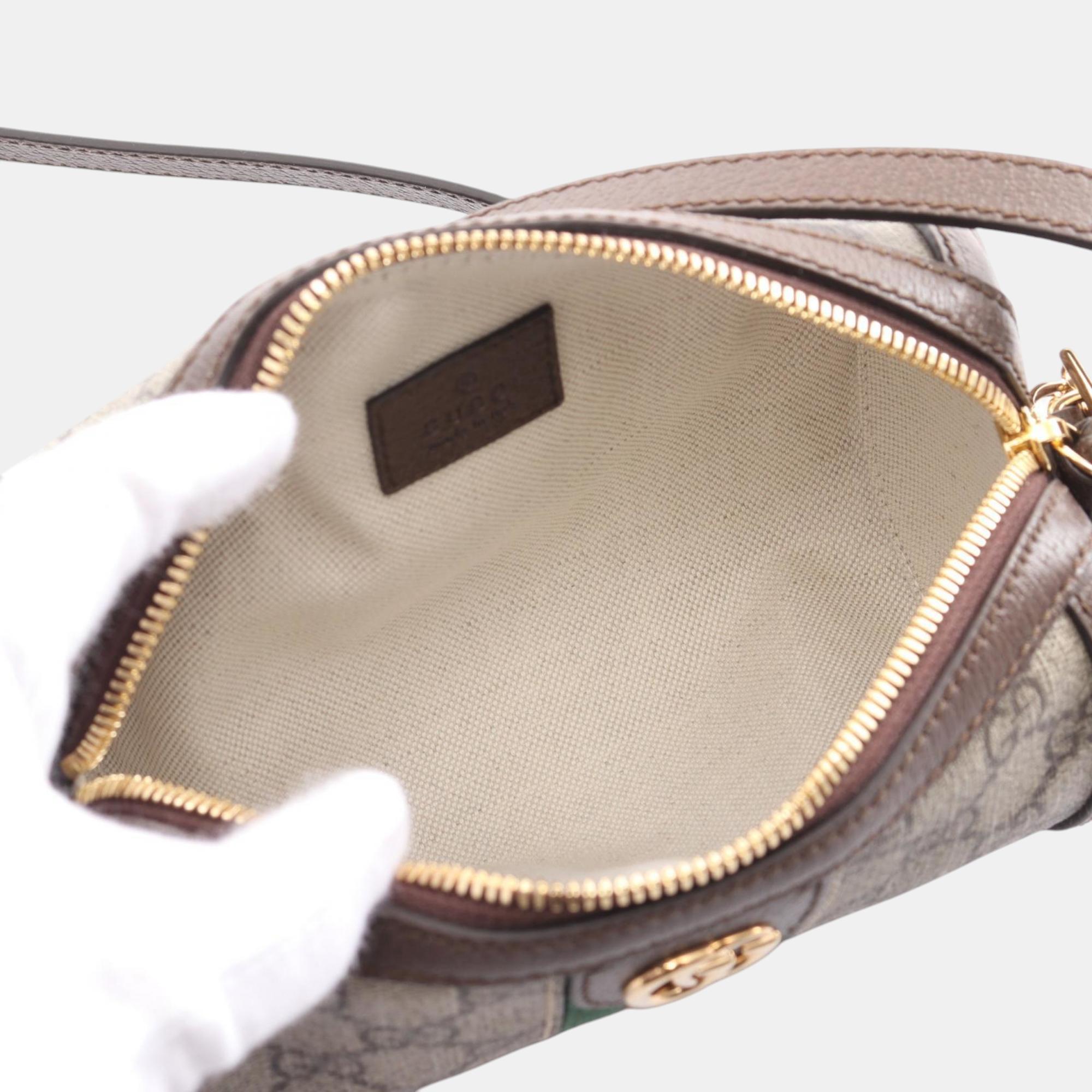 Gucci Beige Brown Multicolor Coated Canvas Leather Ophidia GG Supreme Shoulder Bag 