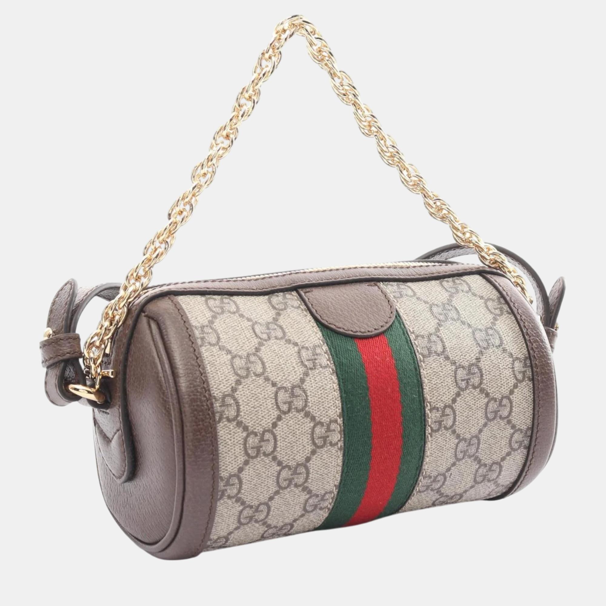 Gucci Beige Brown Multicolor Coated Canvas Leather Ophidia GG Supreme Shoulder Bag 