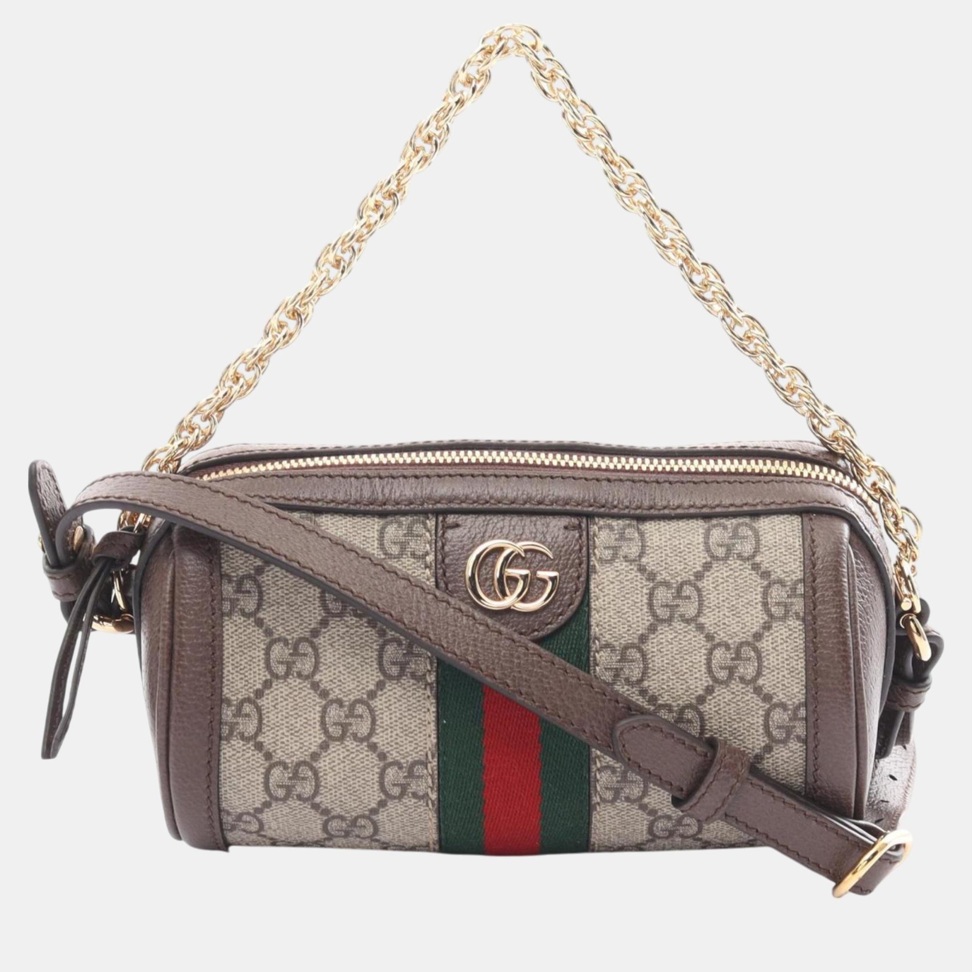 

Gucci Beige Brown Multicolor Coated Canvas Leather Ophidia GG Supreme Shoulder Bag