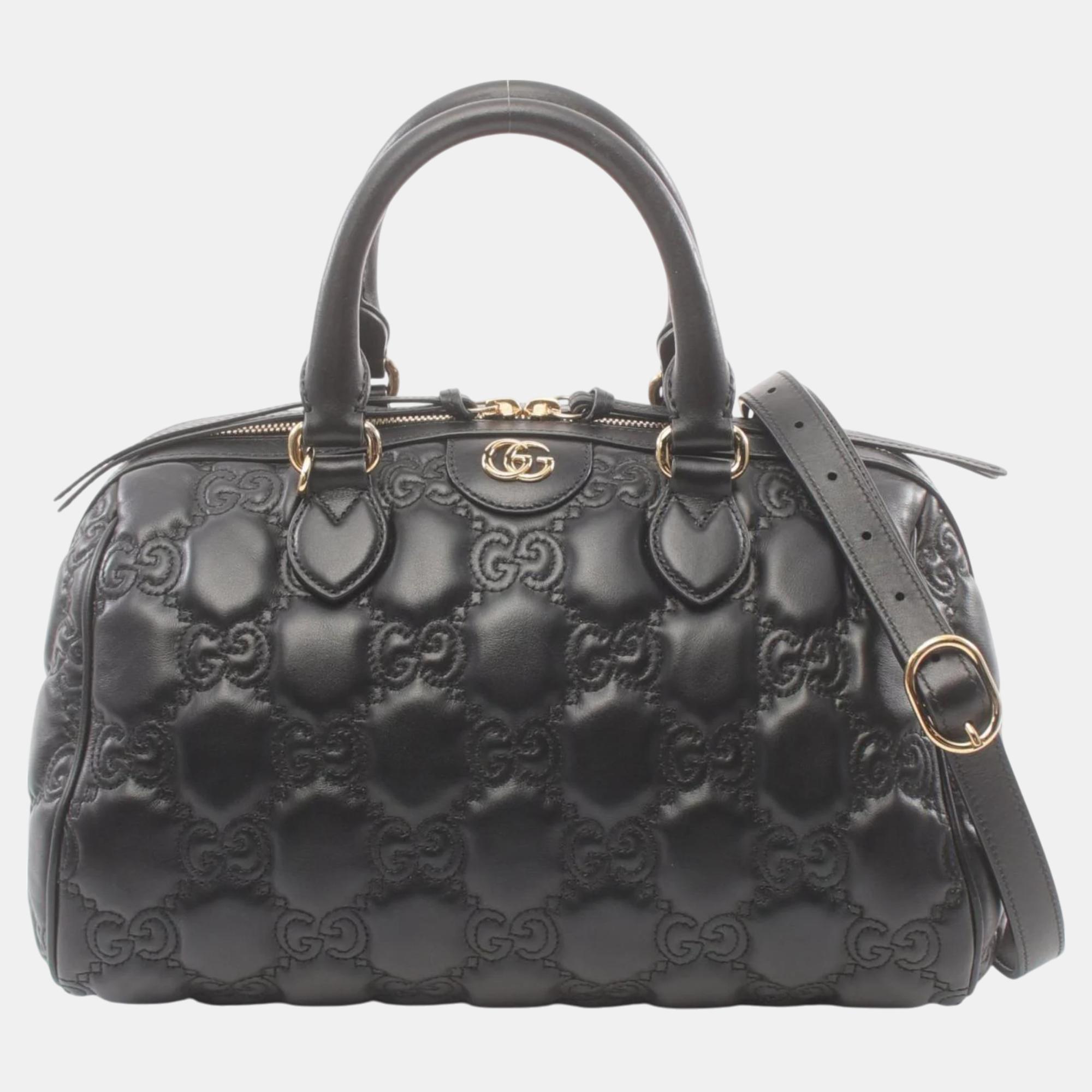 Pre-owned Gucci Black Leather Gg Matelasse Handbag