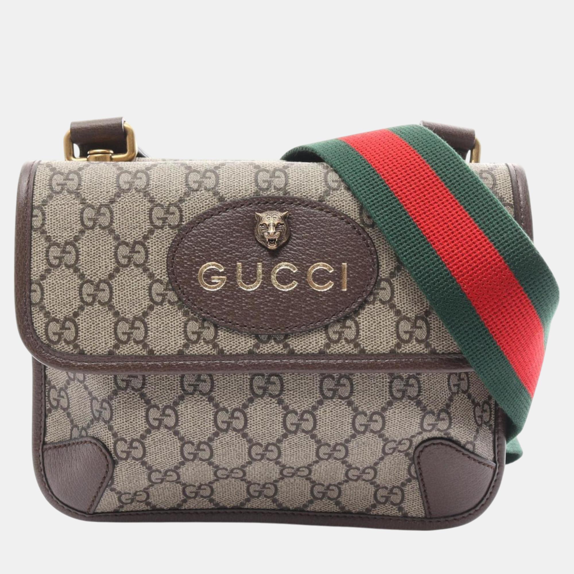 

Gucci Beige Brown Multicolor Coated Canvas Leather GG Supreme Small Bag