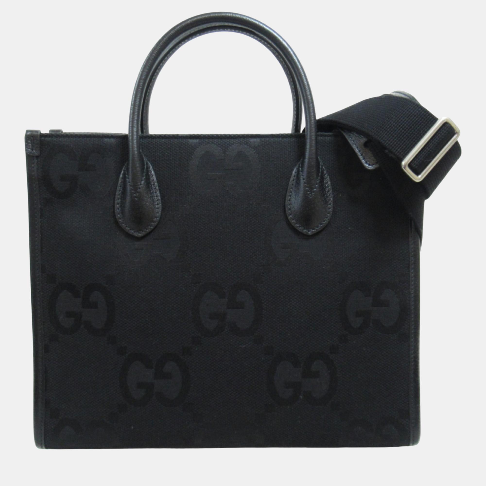 

Gucci Black Canvas Leather Jumbo GG Bag