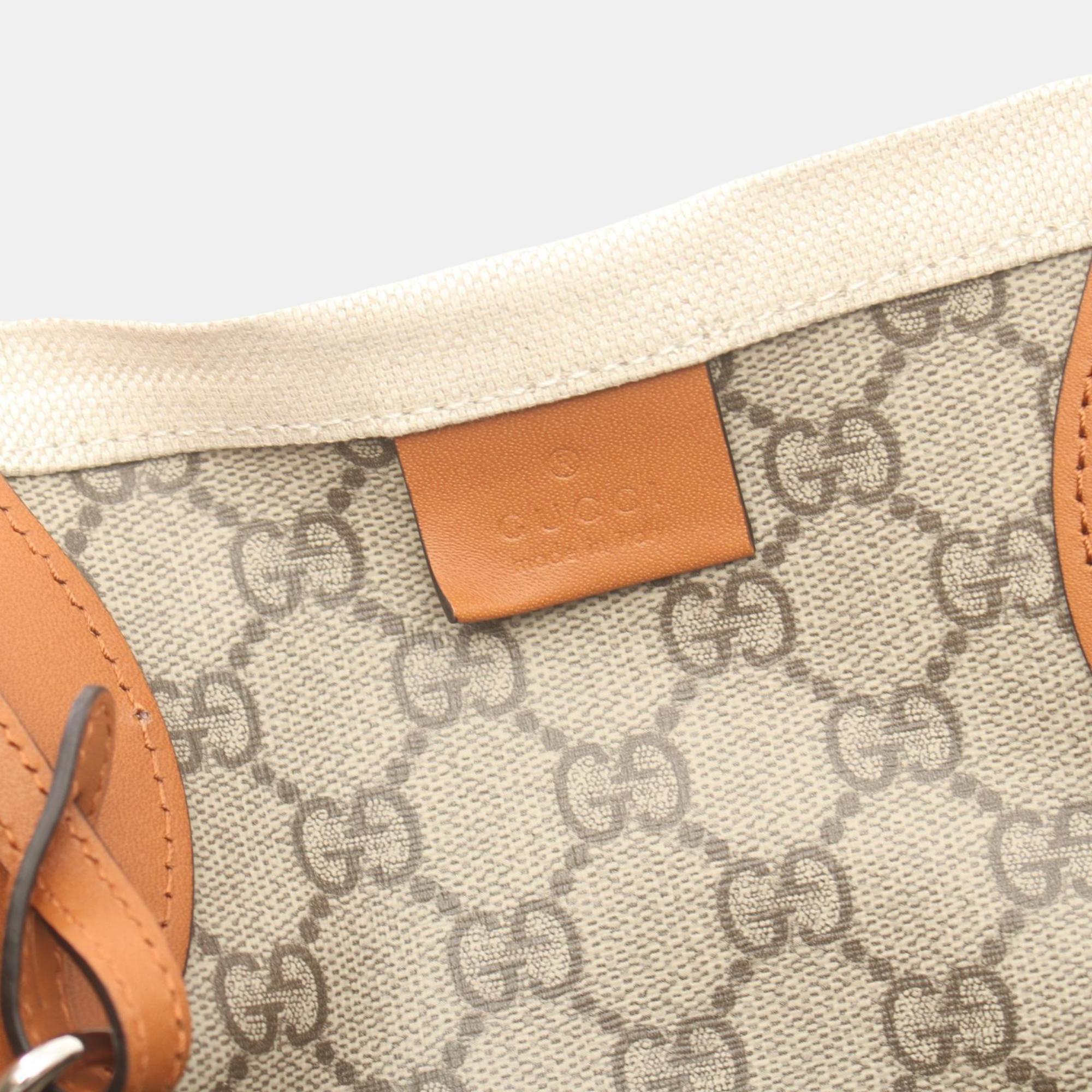 Gucci Beige Brown Canvas Leather Printed Bag 