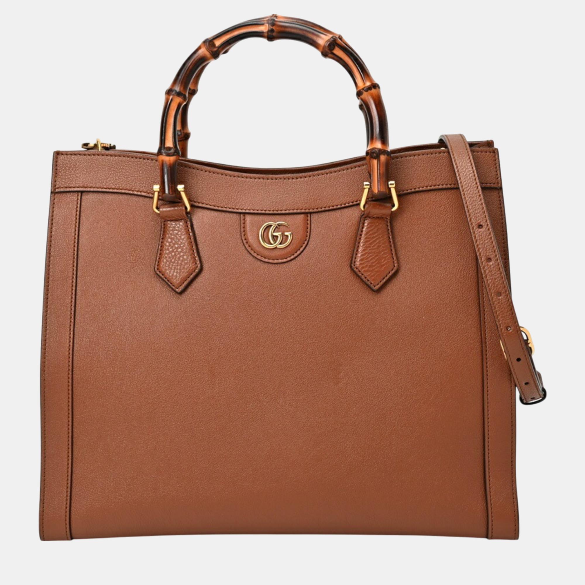 

Gucci Brown Leather Bamboo Diana Medium Tote Bag