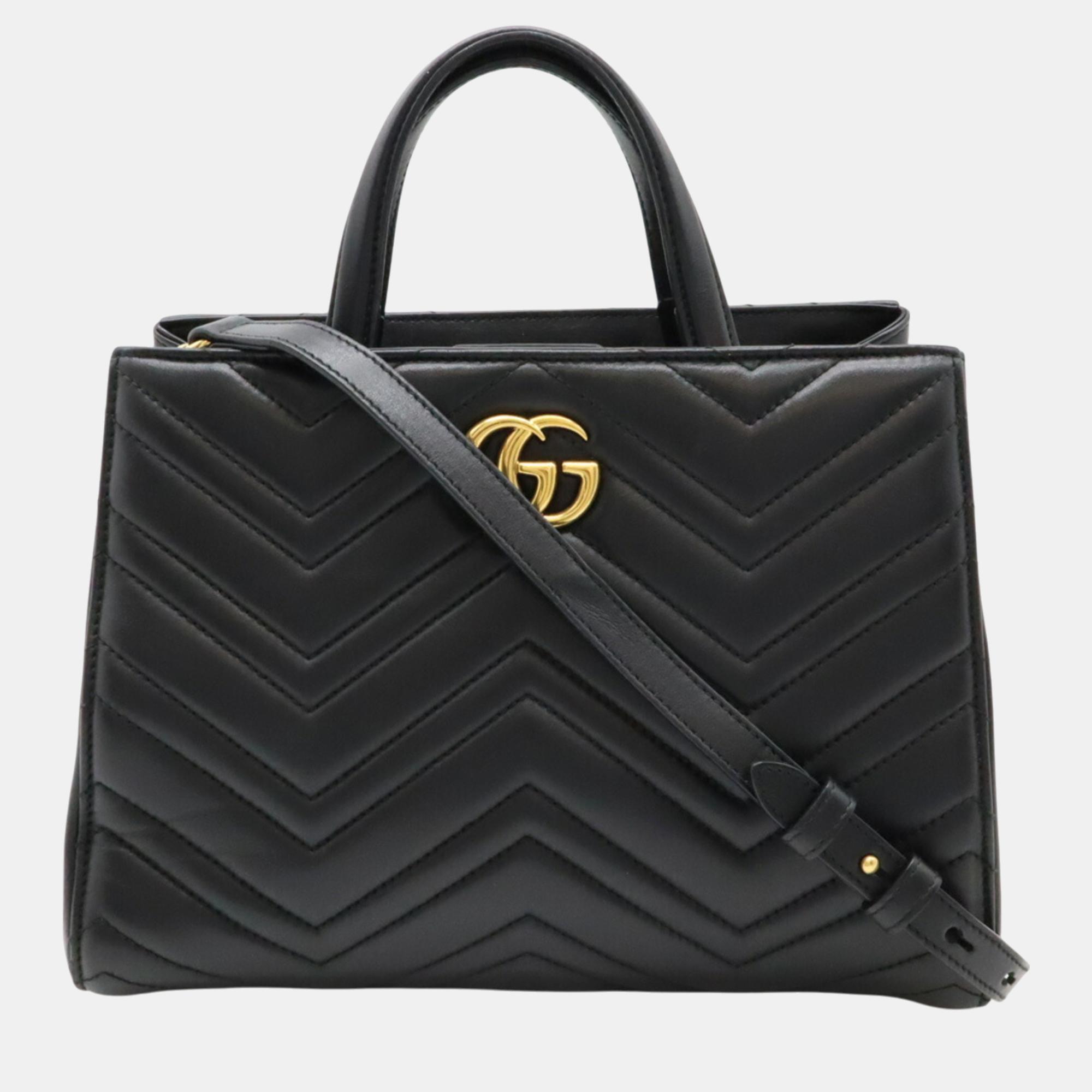 

Gucci Black Quilted Leather GG Marmont Handbag